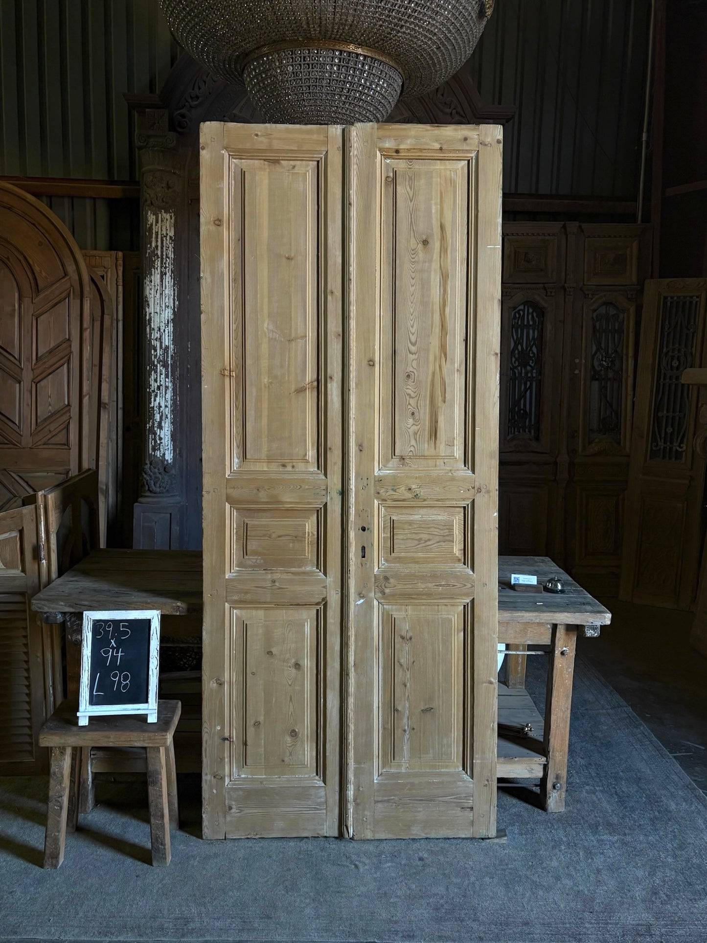 3 Panel Antique Solid French Doors - 39.5x94 - L98