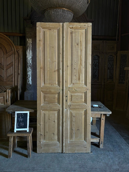 3 Panel Antique Solid French Doors - 39.5x94 - L98