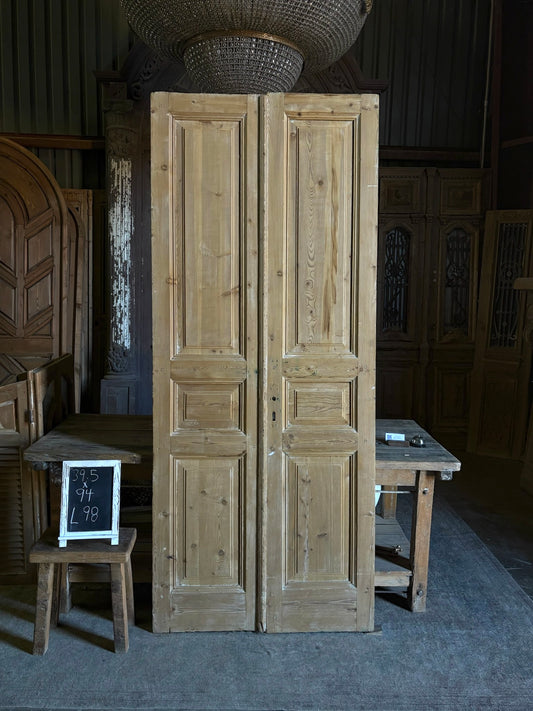 3 Panel Antique Solid French Doors - 39.5x94 - L98