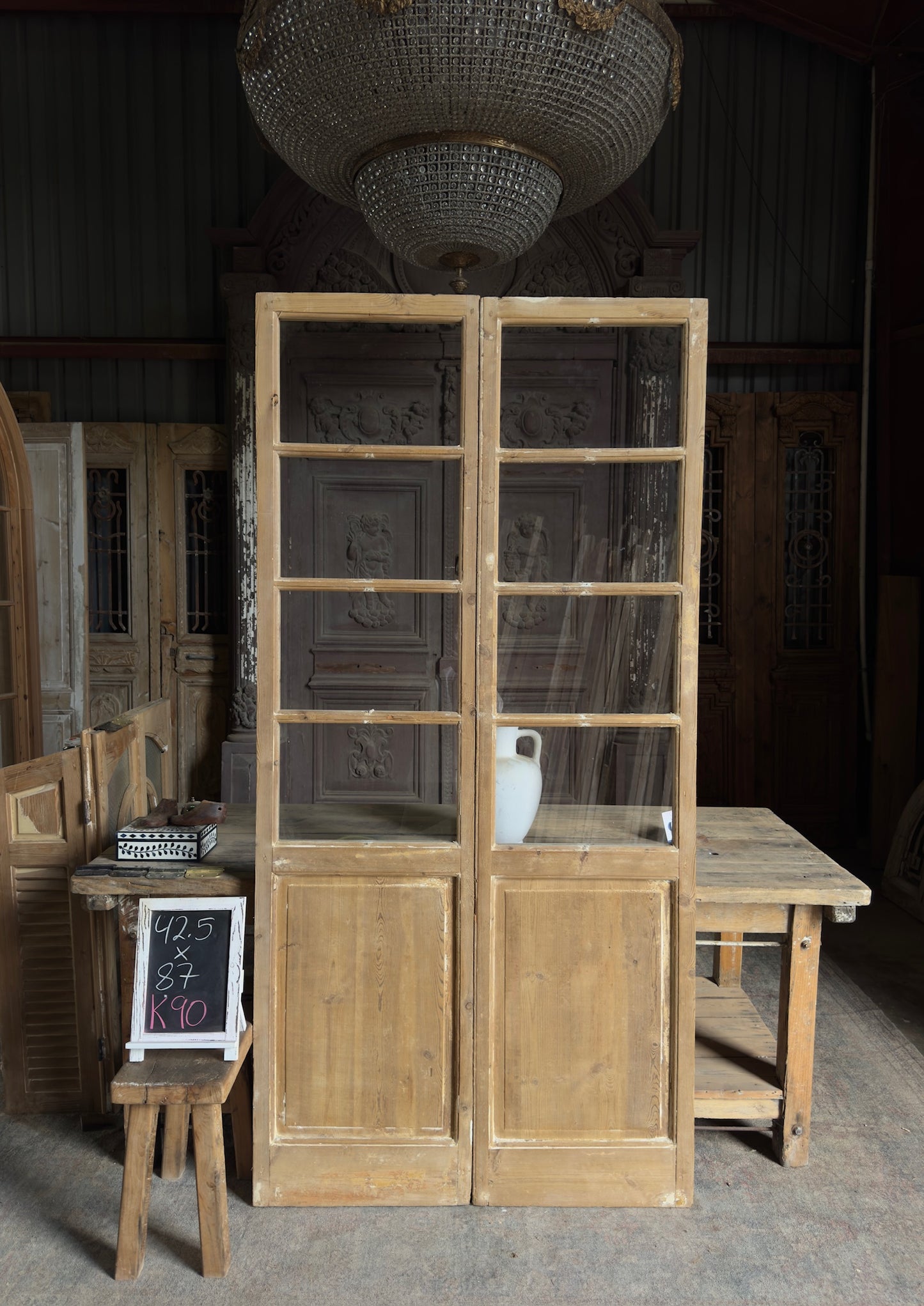 8 Lite European Antique Glass French Doors - 42.5x87 K90