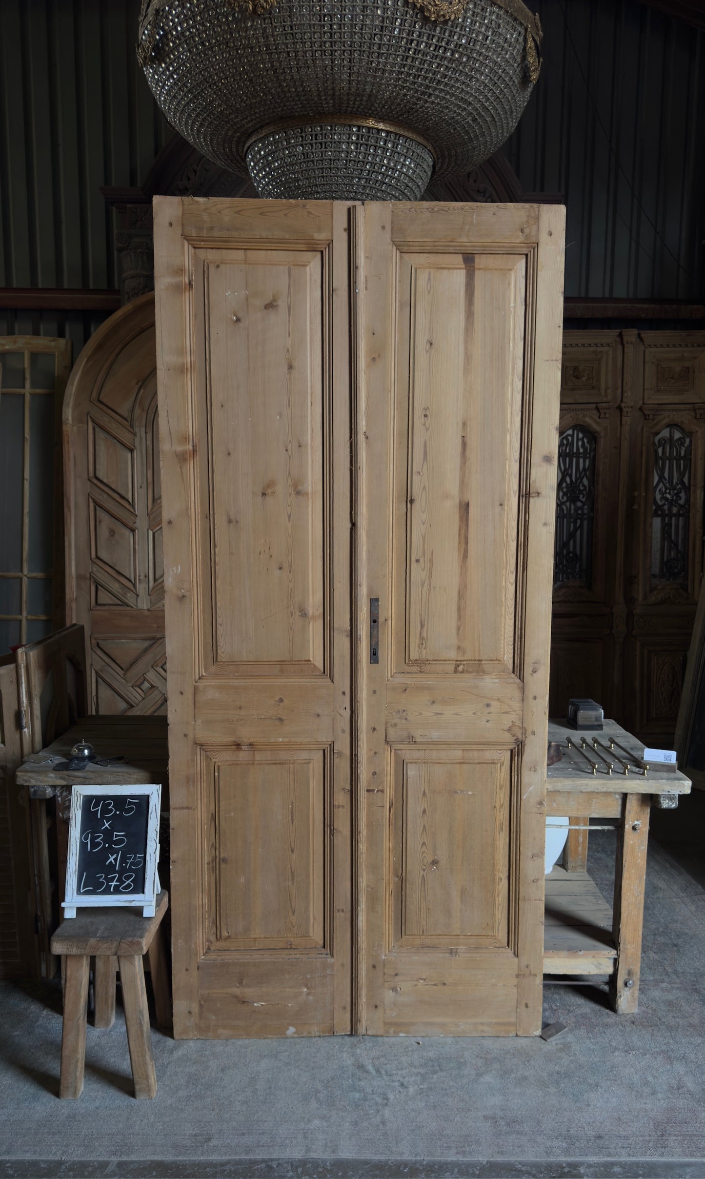 2 Panel Antique Solid French Doors - 43.5x93.5 - L378