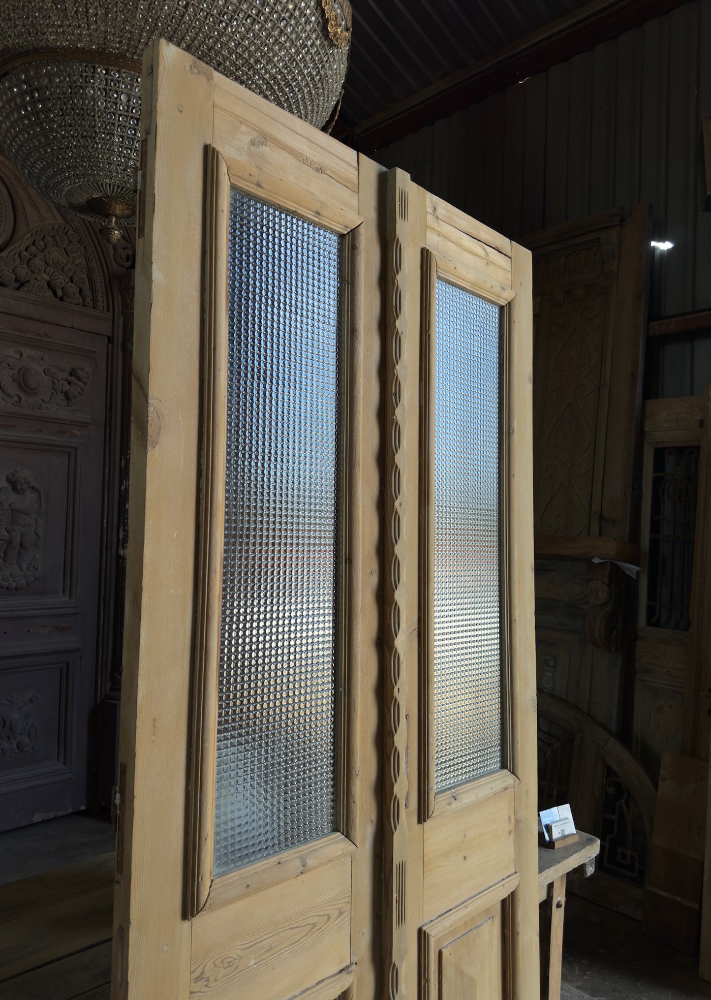 Diamond Panel Glass Antique French Doors - 43.25x94.75 K288
