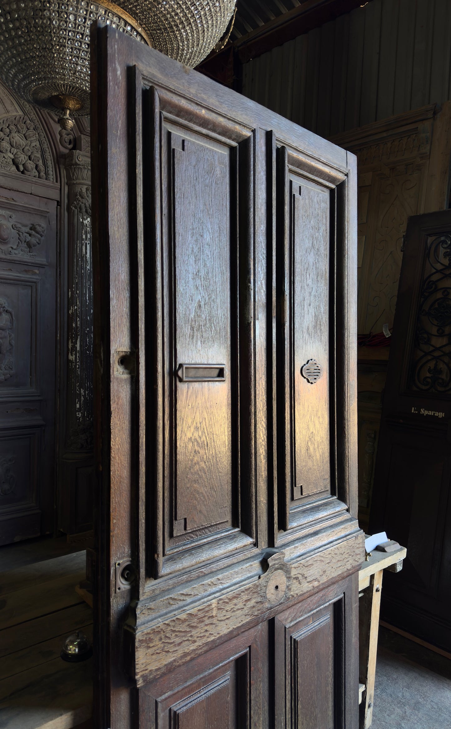 French Oak Antique Single Door with Paneled Base - 42.5x91 - L275