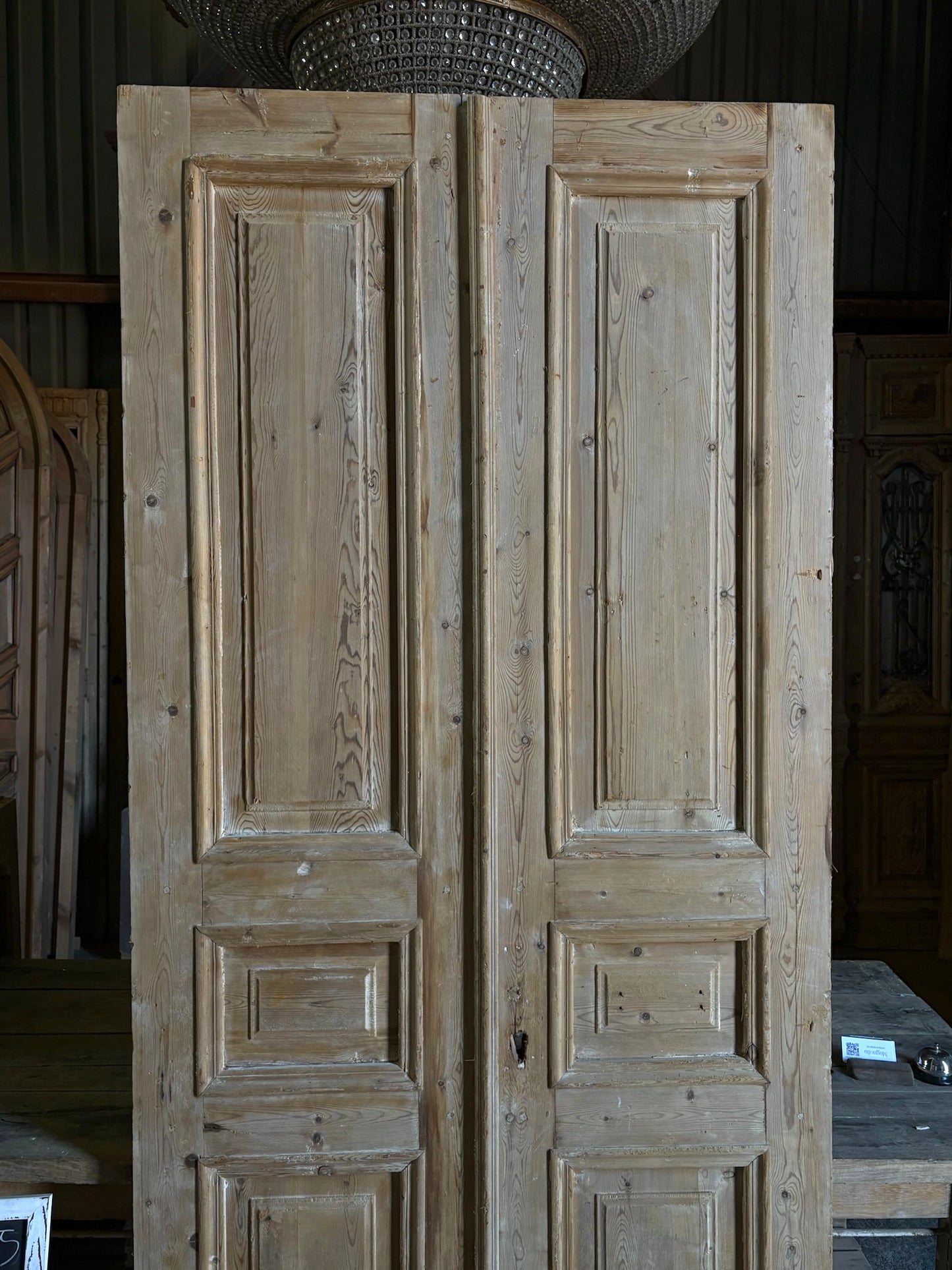 Raised Molding 3 Panel Antique Solid French Doors - 44.75x94 - L97