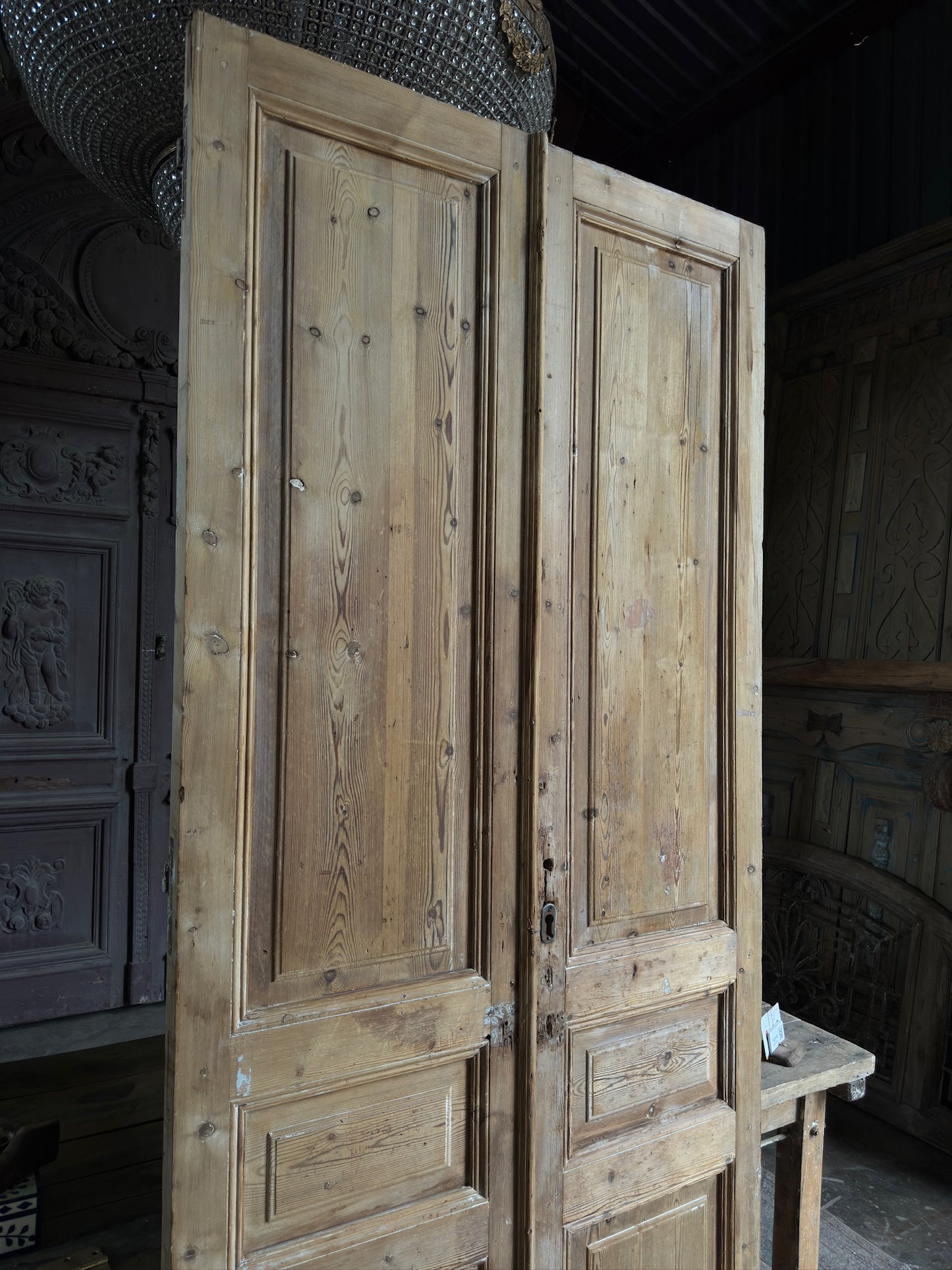 3 Panel Antique Solid French Doors - 45x100 K60