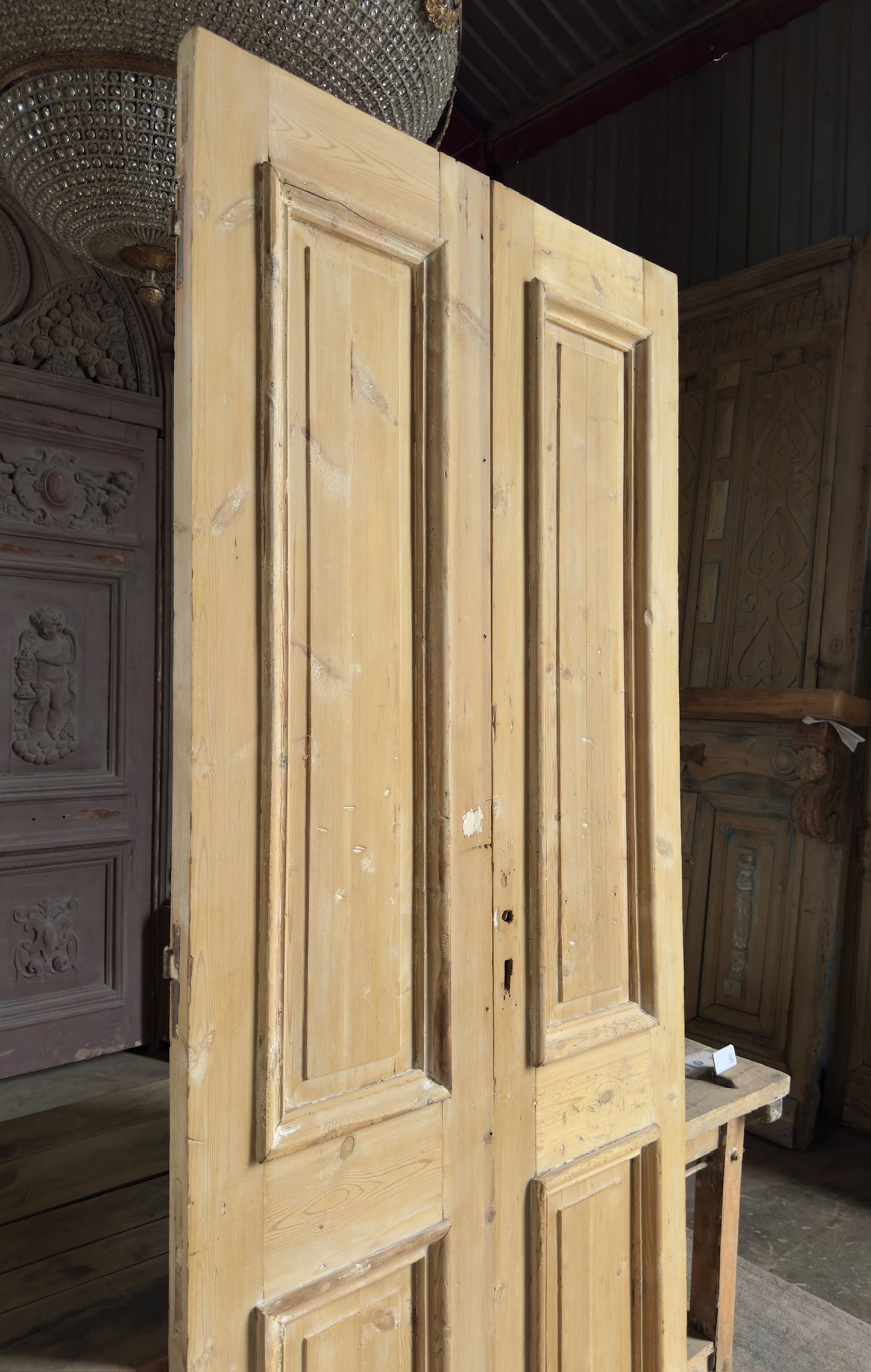 Raised Molding 2 Panel Antique Solid French Doors - 40.5x96.5 K482