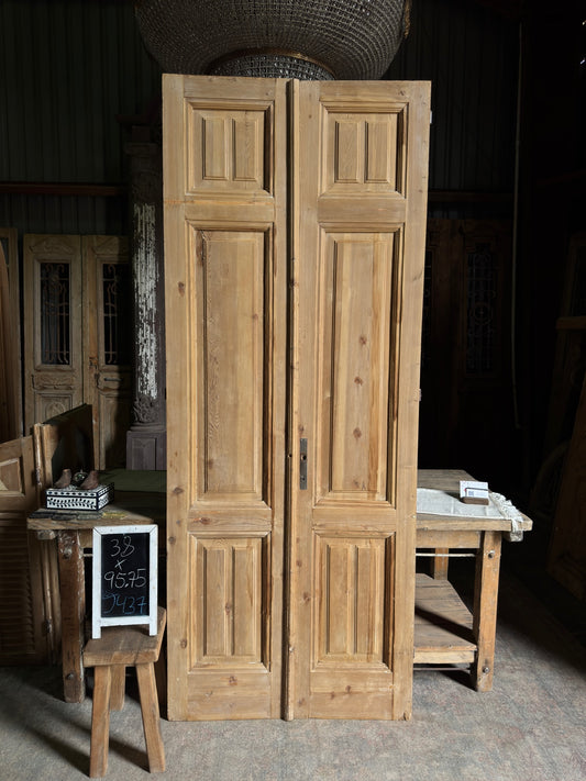 Stately 3 Panel Antique Solid French Doors - 38x95.75 J437