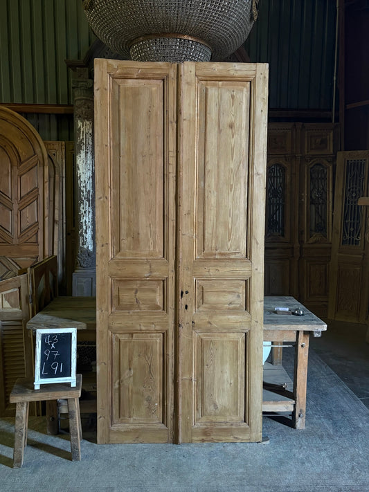 3 Panel Antique Solid French Doors - 43x97 - L91