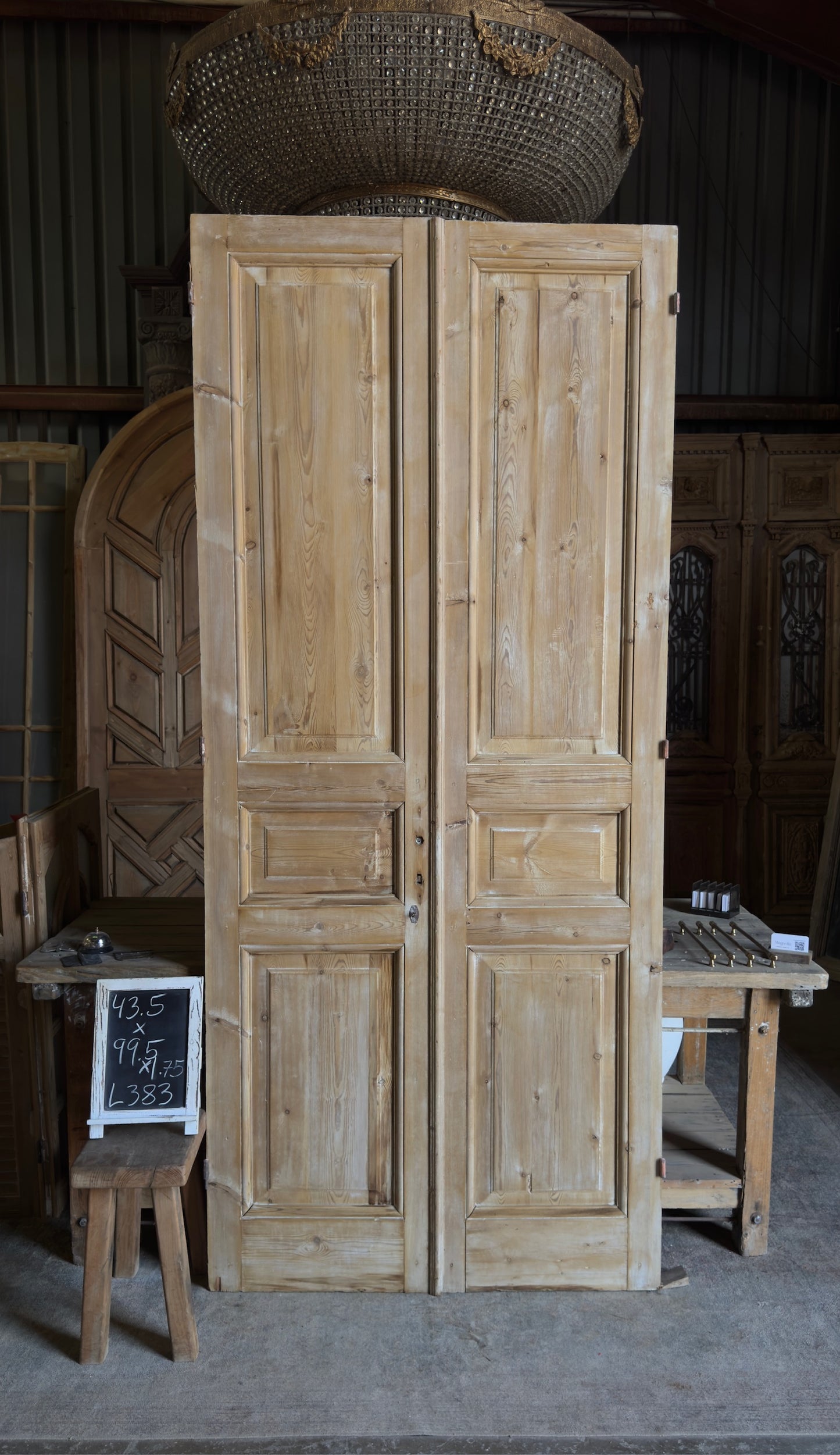 3 Panel Antique Solid French Doors - 43.5x99.5 - L383