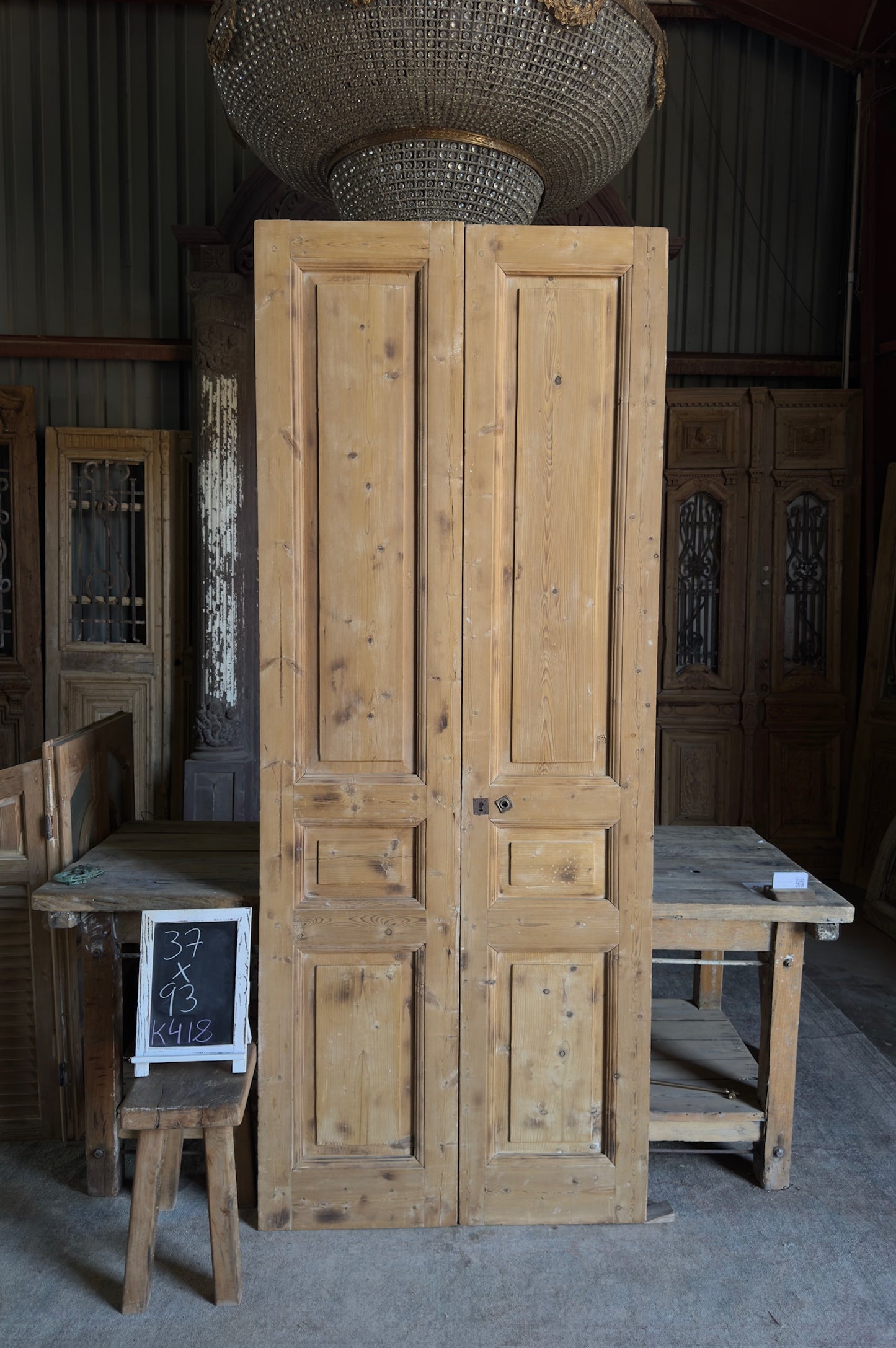 3 Panel Antique Solid French Doors - 37x93 K418