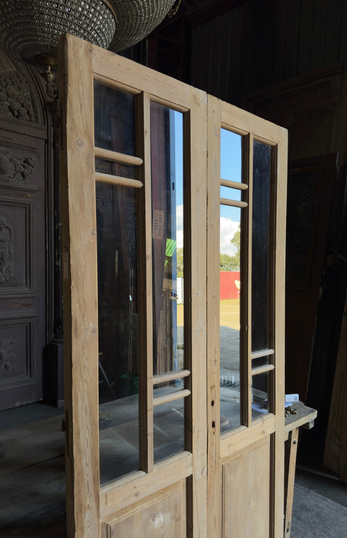 Antique Art Nouveau Glass French Doors - 44x87 - L305