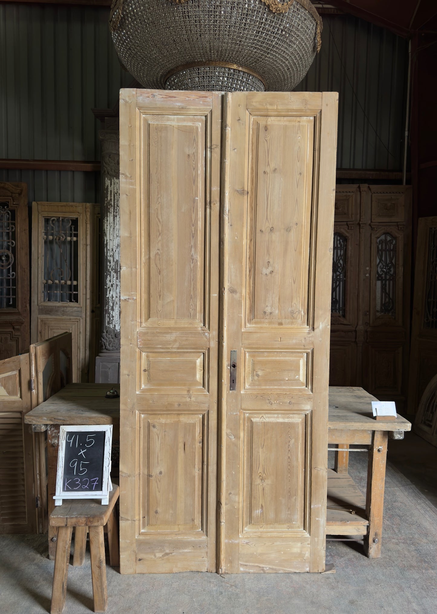 3 Panel Antique Solid French Doors - 41.5x95 K327