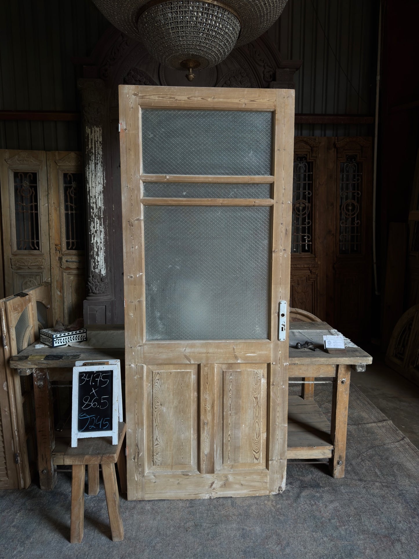19th Century Antique Glass Single Door - 34.75x86.5 J245