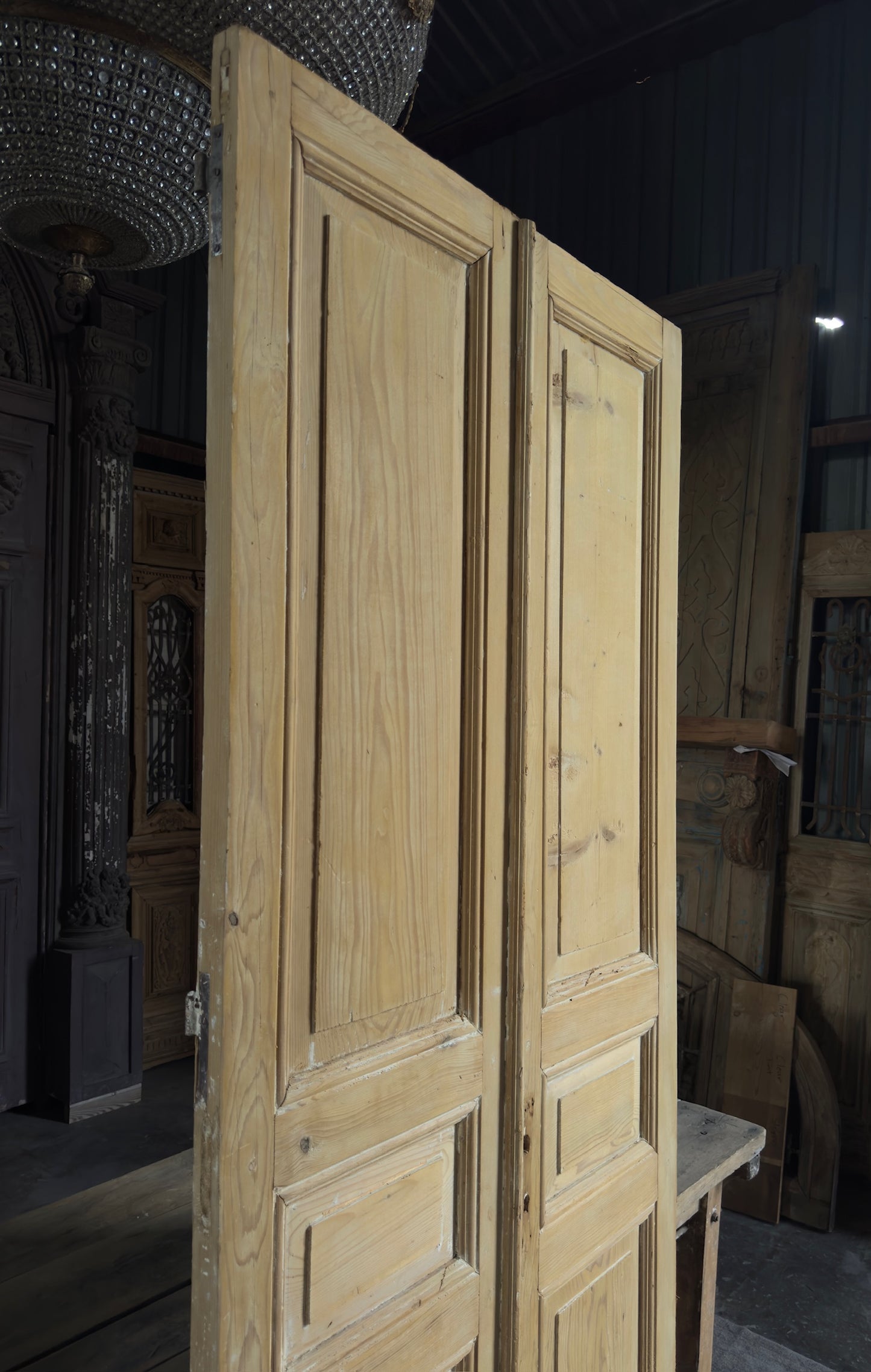 3 Panel Antique Solid French Doors - 39x93.5 K350