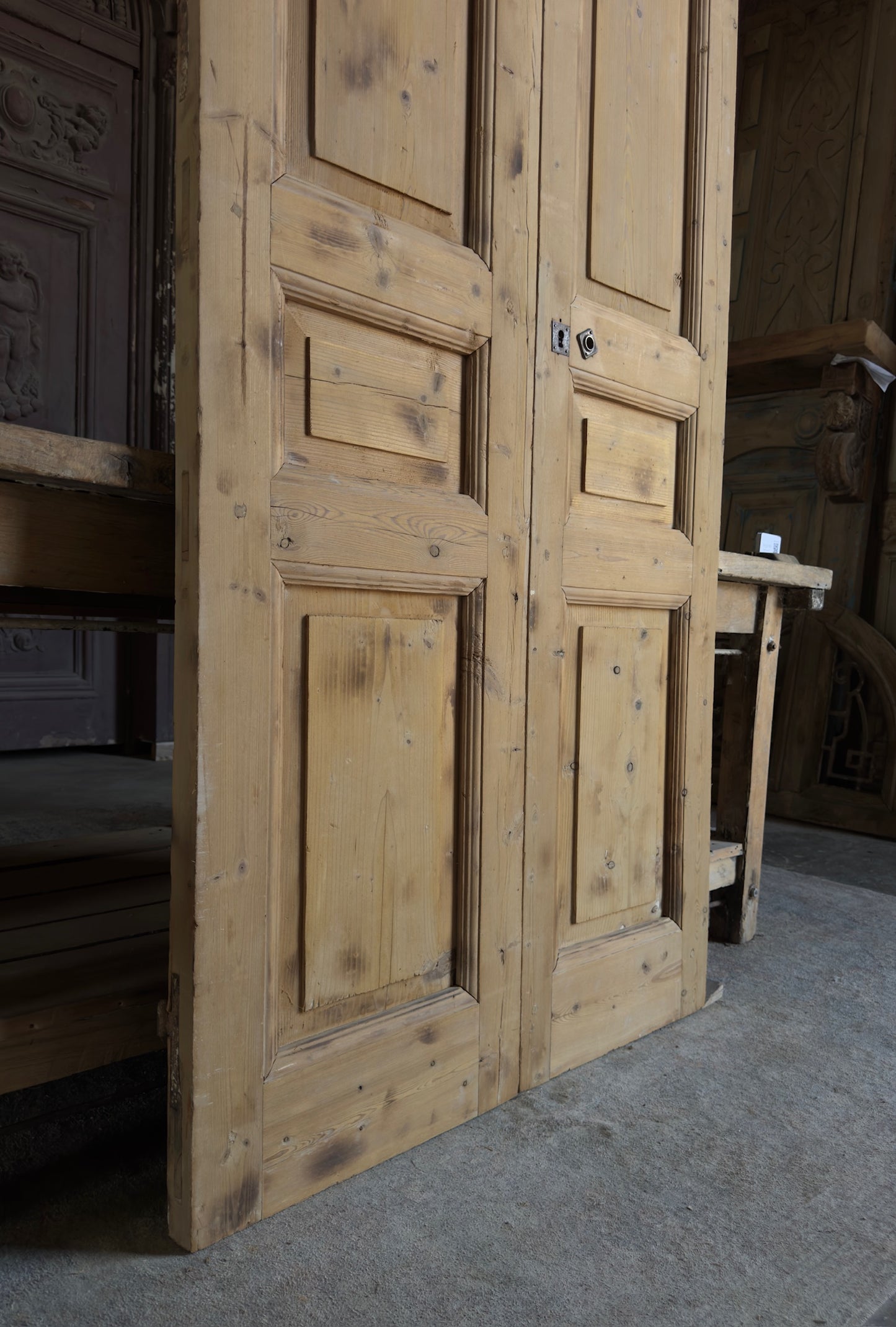 3 Panel Antique Solid French Doors - 37x93 K418