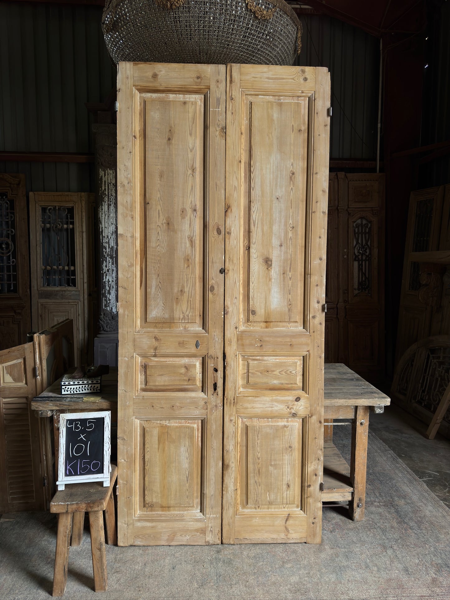 3 Panel Antique Solid French Doors - 43.5x101 K150