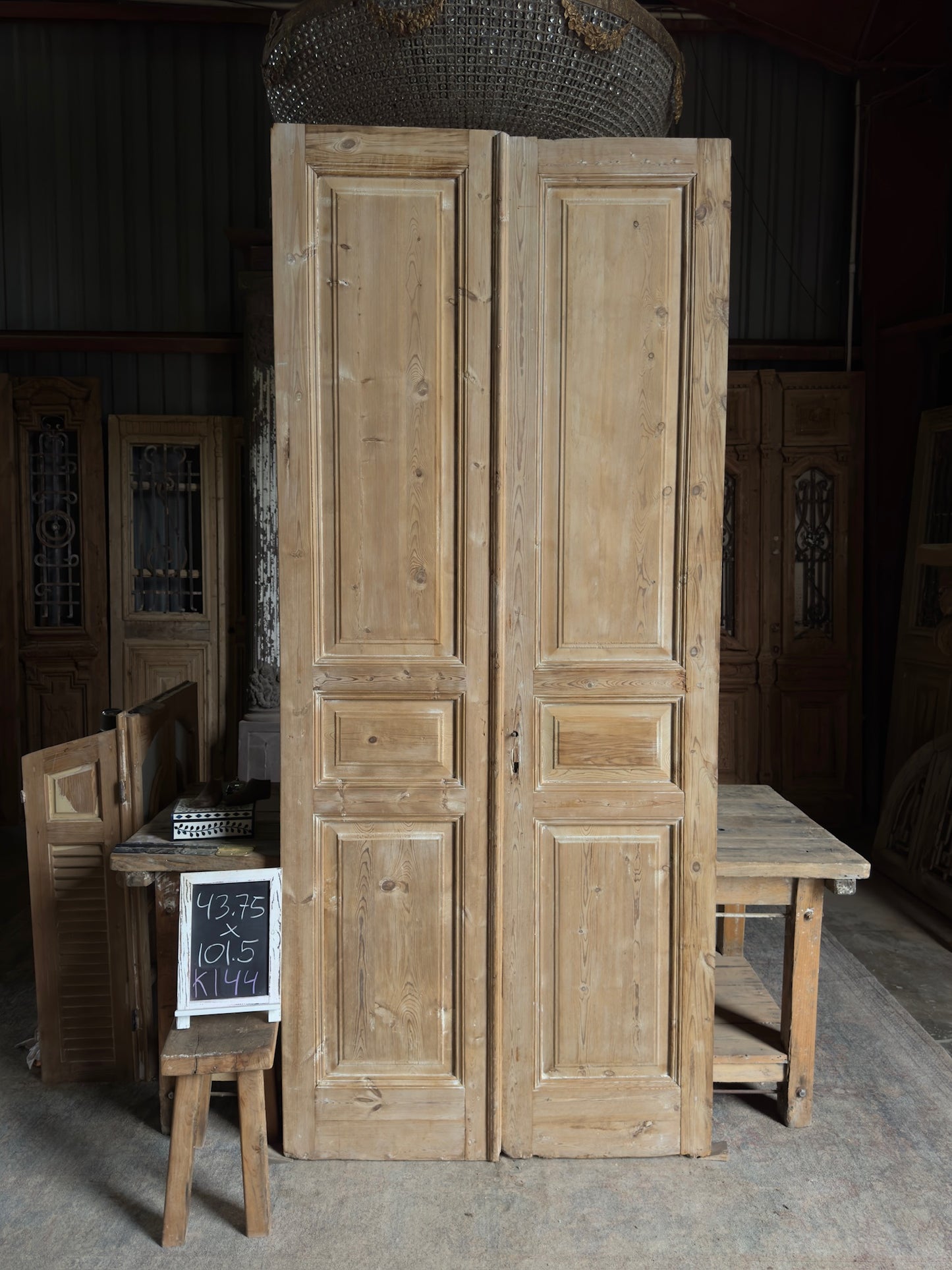 3 Panel Antique Solid French Doors - 43.75x101.5 K144