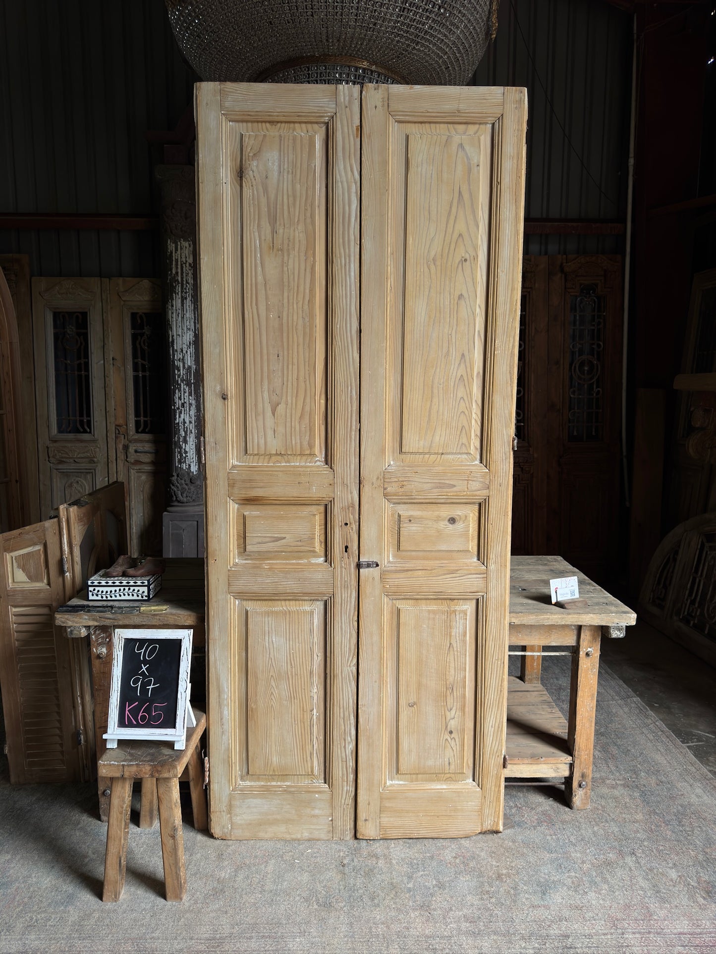 3 Panel Antique Solid French Doors - 40x97 K65