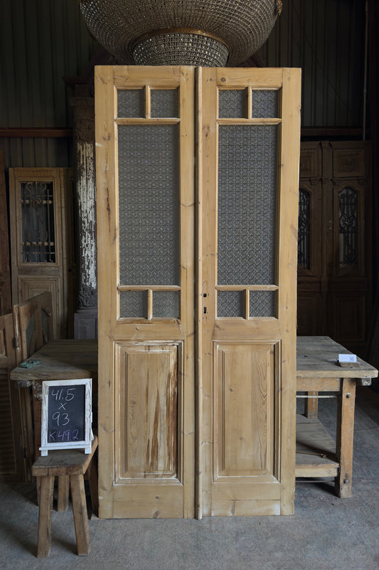 Classic French Divided Glass Antique Pair - 41.5x93 K492