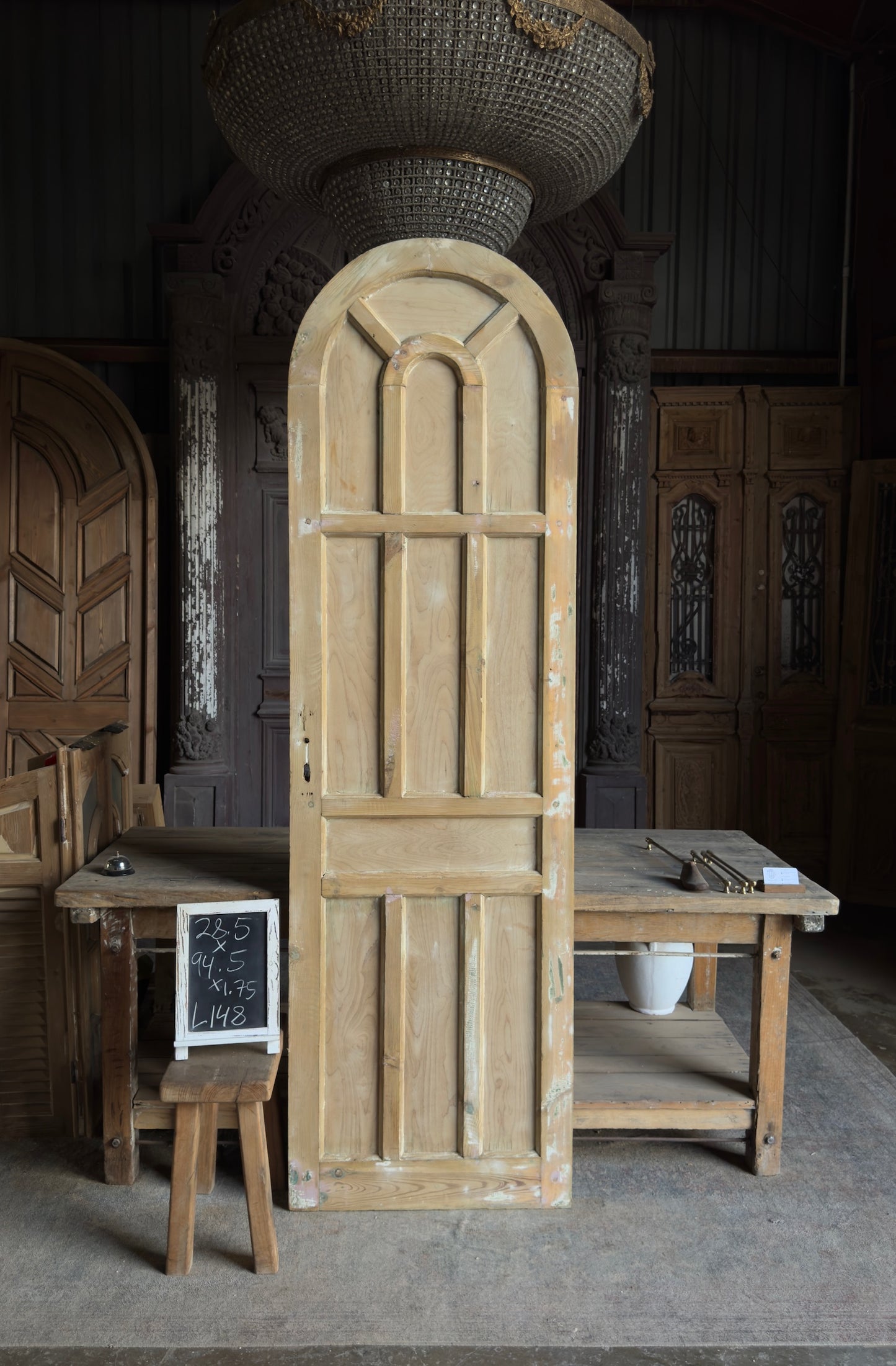 Arched Panel Antique Solid Single Door - 28.5x94.5 - L148