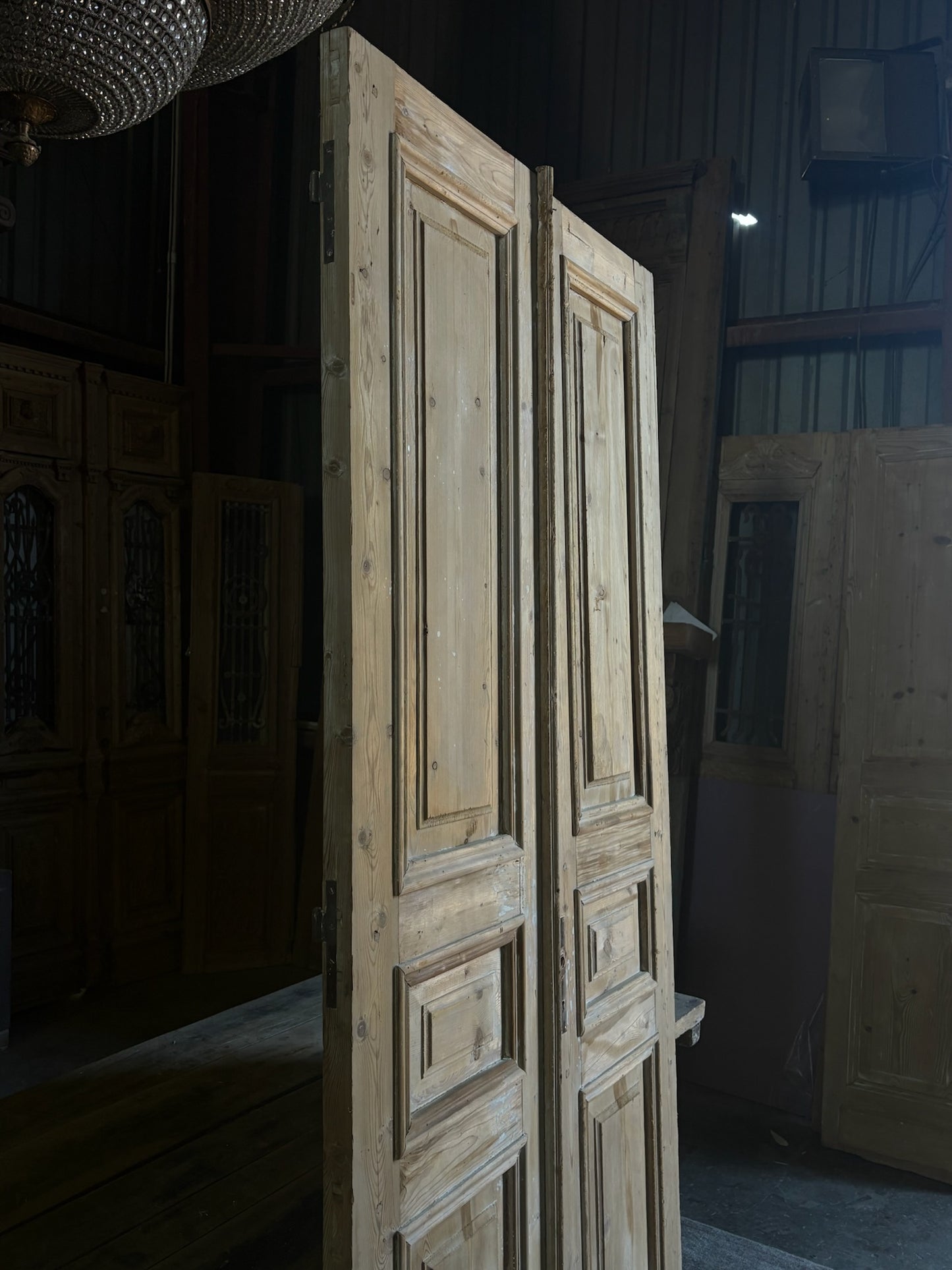 Raised Molding 3 Panel Antique Solid French Doors - 43.75x94.25 - L100