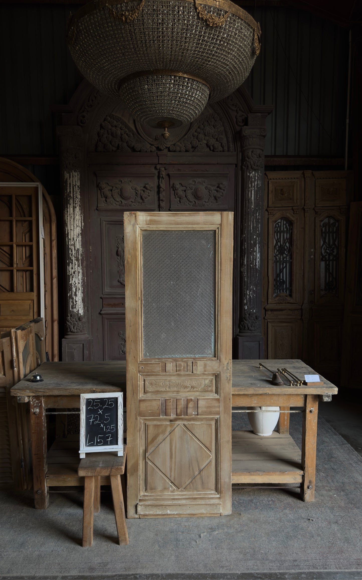 Carved Antique Glass Single Door - 25.25x72.5 - L157