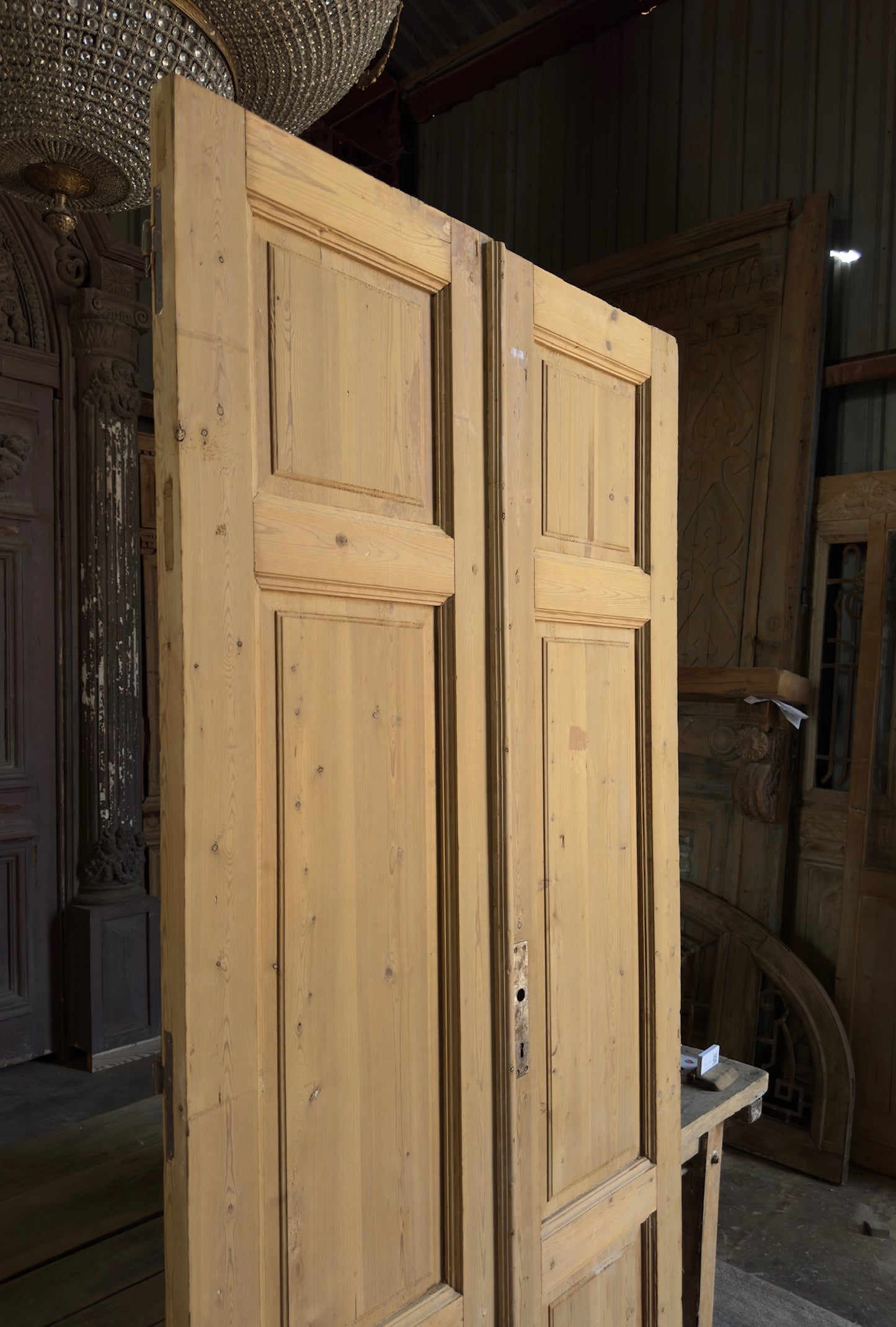 3 Panel Antique Solid French Doors - 40x88 K416