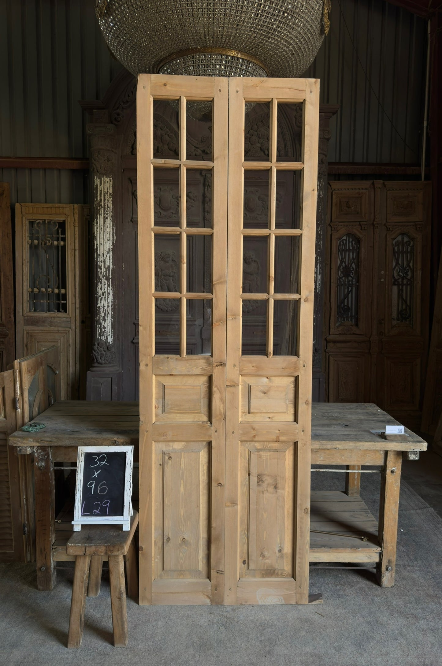 Handcrafted 8 Lite Glass French Doors - 32x96 L29