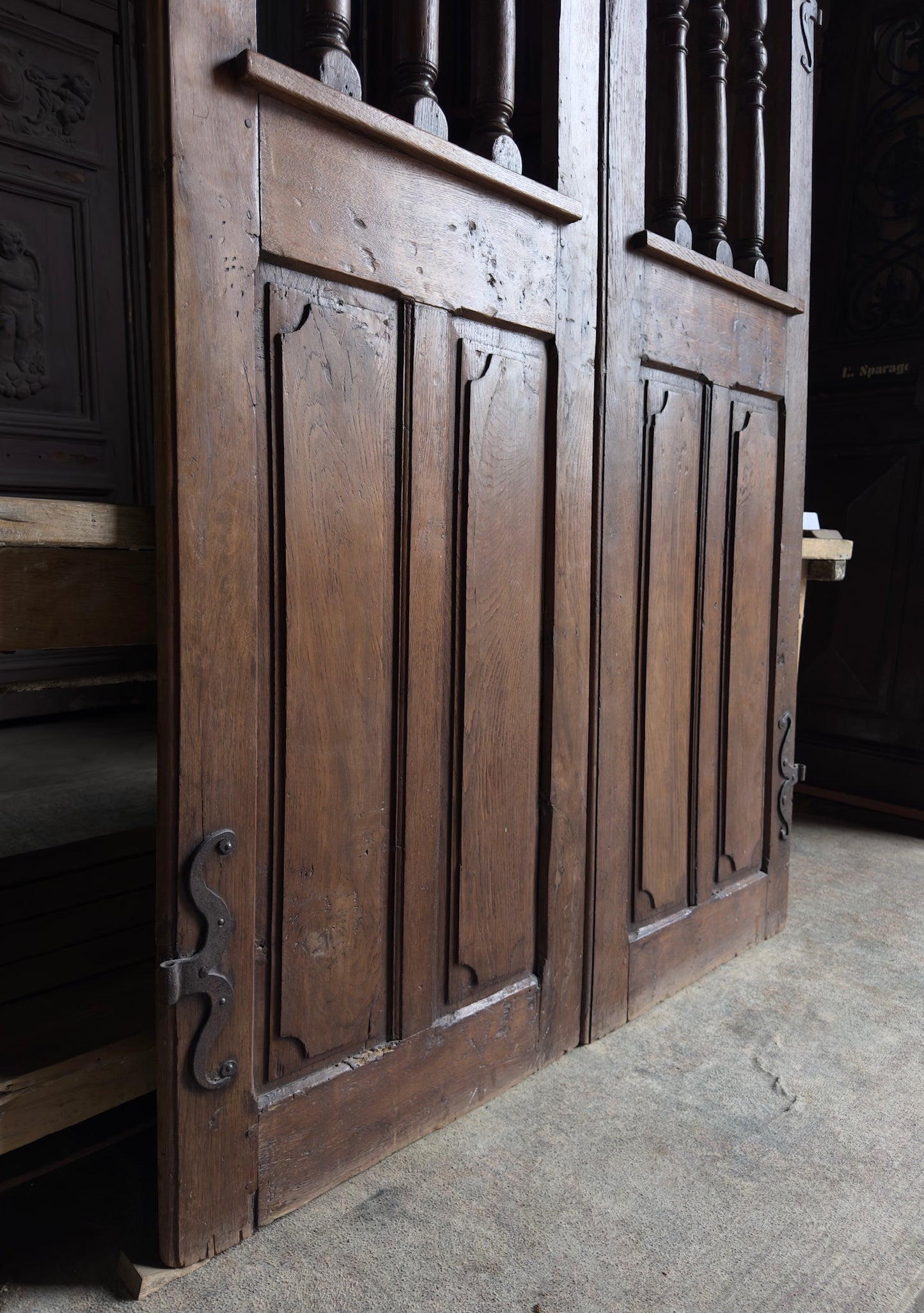 European Antique Spindle Top French Doors - 53x81 - L248