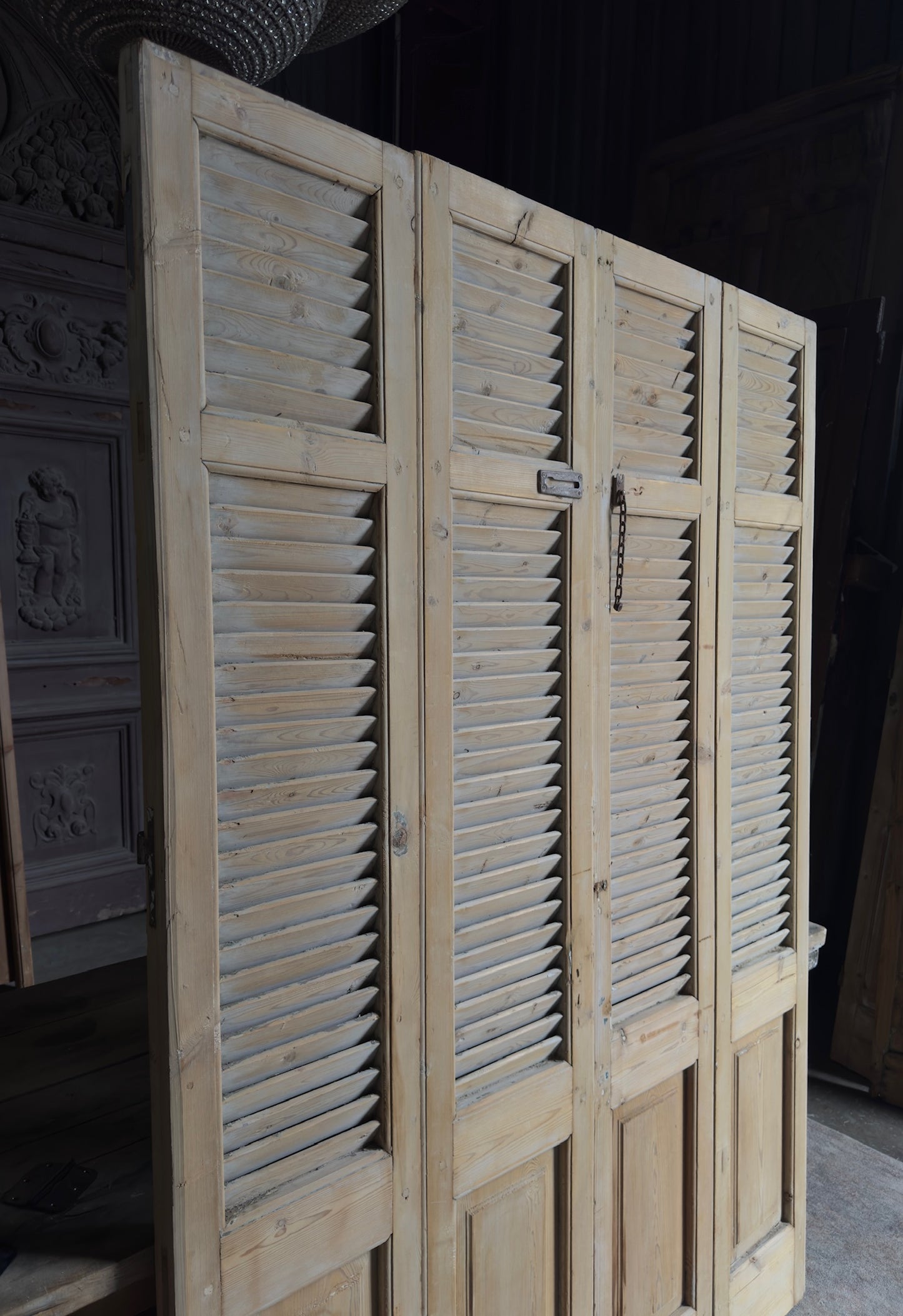 European French Antique Louvered Shutters - 58.5x83 - L407