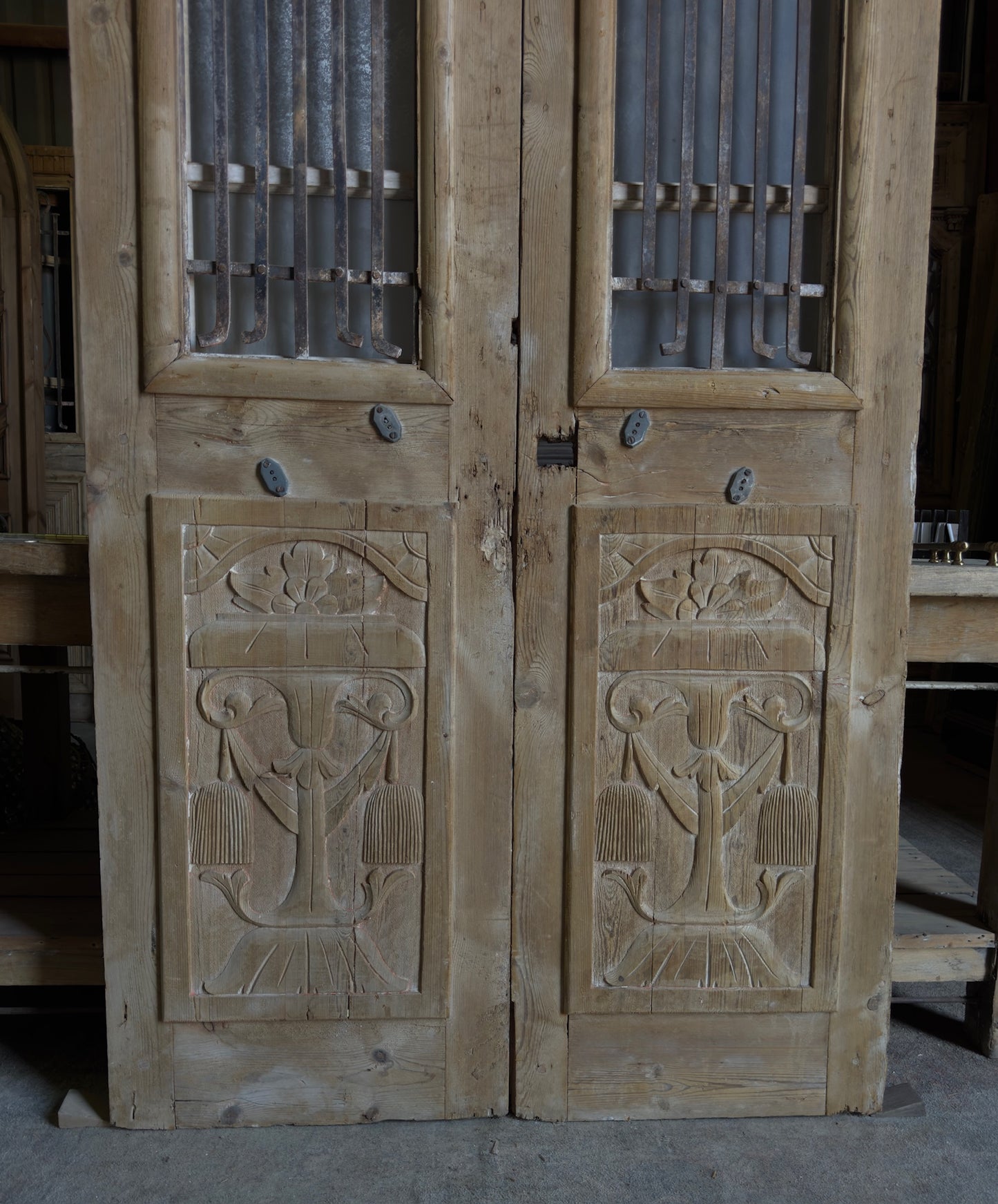 Antique Carved 6 Lite French Doors - 42.75x90.25 - L560