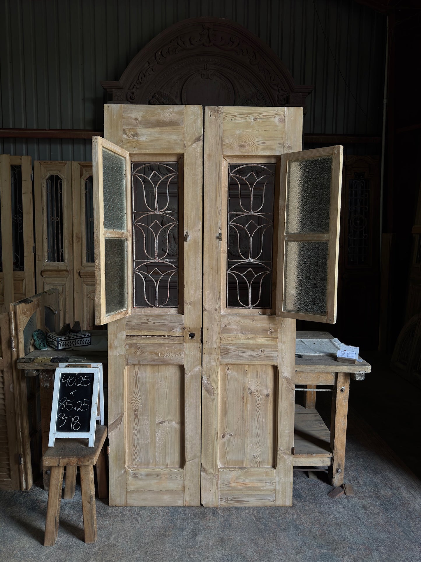 Stately Antique Iron French Double Doors - 40.25x85.25 J18