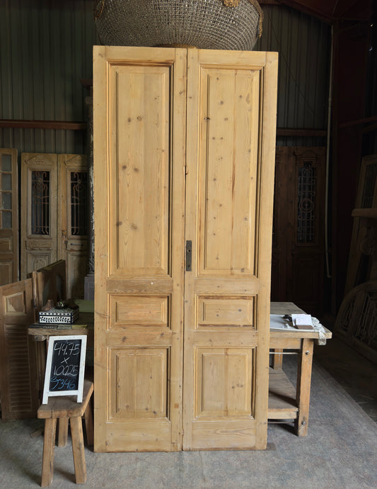 3 Panel Antique Solid French Doors - 44.75x100.25 J346