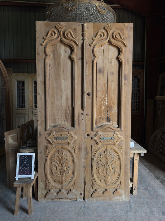 Ornately Carved Solid Antique Pair - 56x105 K39