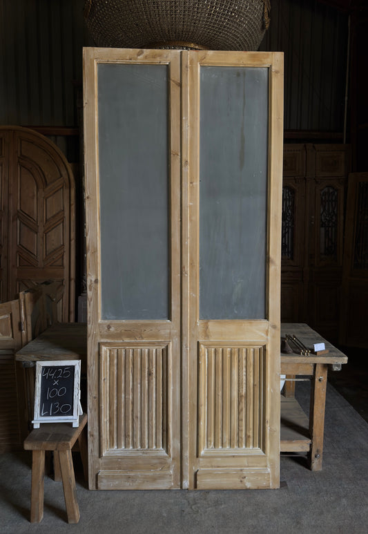 Fluted Panel Antique Glass French Doors - 44.25x100 - L130