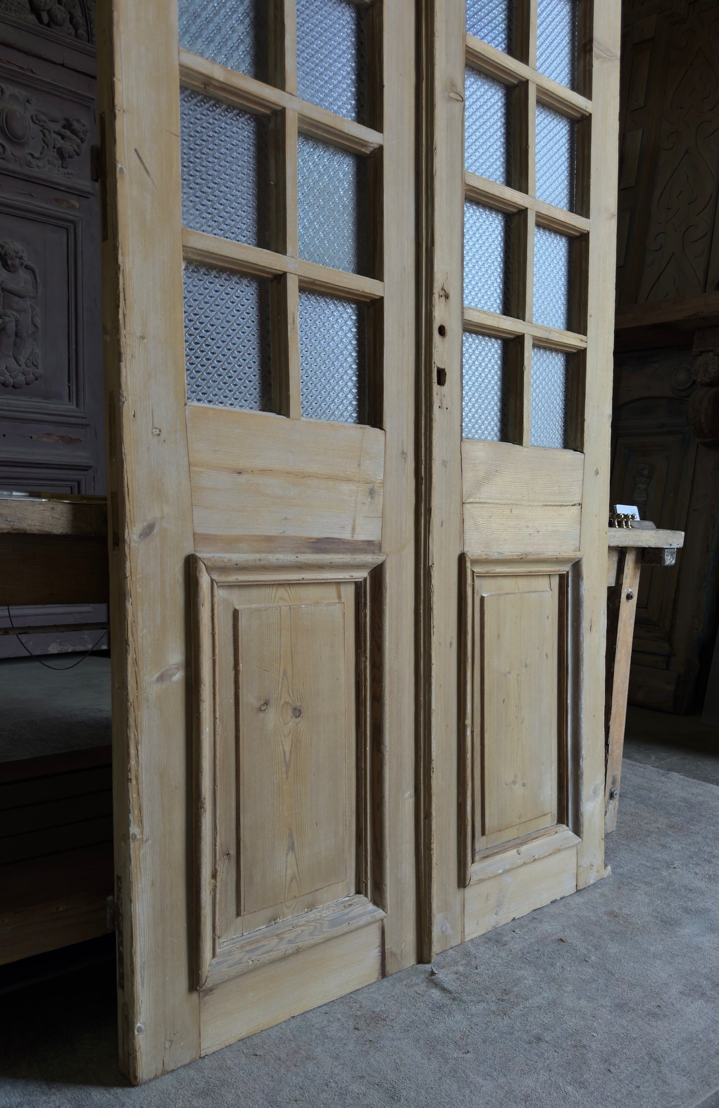 Antique Obscured Glass 12 Lite French Doors - 43.5x96.5 - L557