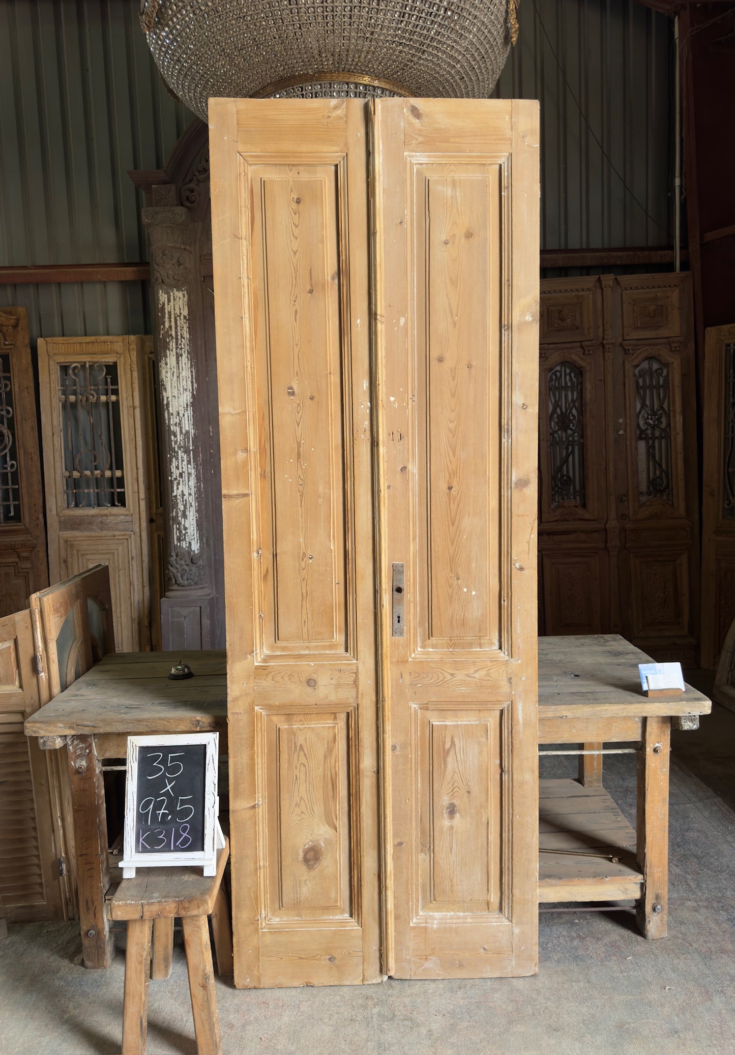 2 Panel Antique Solid French Doors - 35x97.5 K318