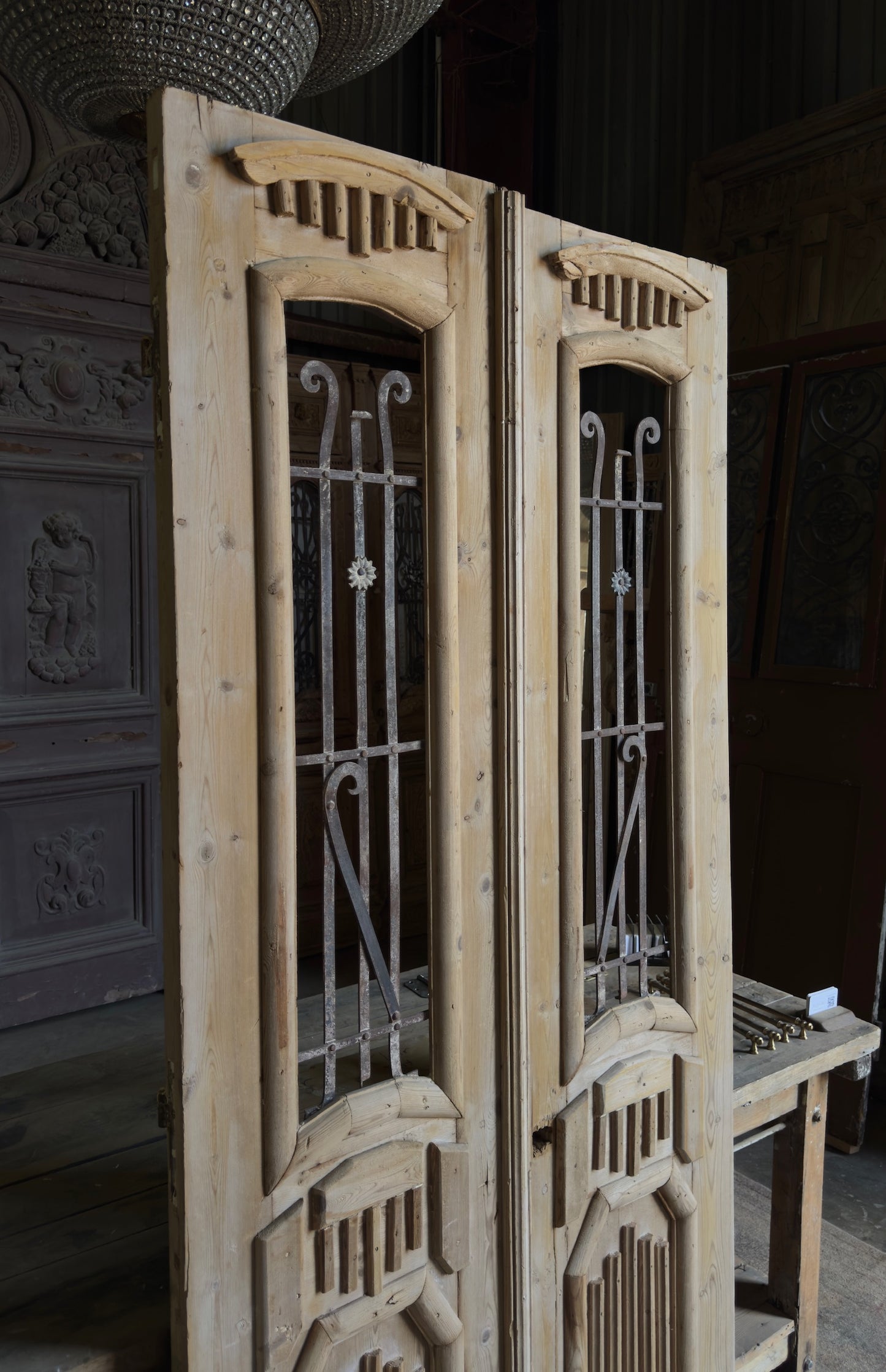 Fluted Antique Iron French Doors - 38.5x86 - L479