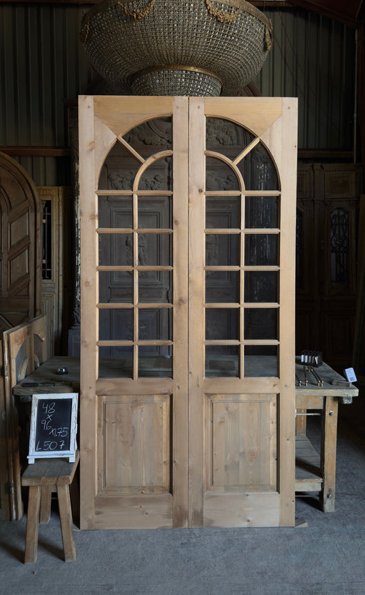 (Elise) Handcrafted Arched Glass French Doors - 48x96 L507