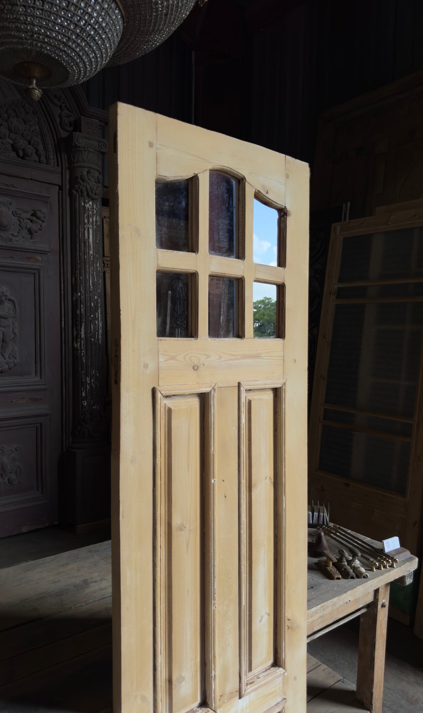 Antique Glass 6 Lite Arched Door - 23.5x83 - L628
