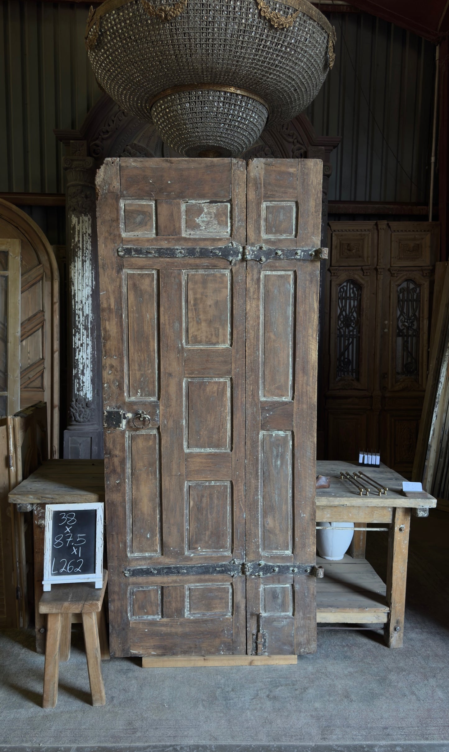 Spanish Multi-Panel Antique Door Pair - 38x87.5 - L262