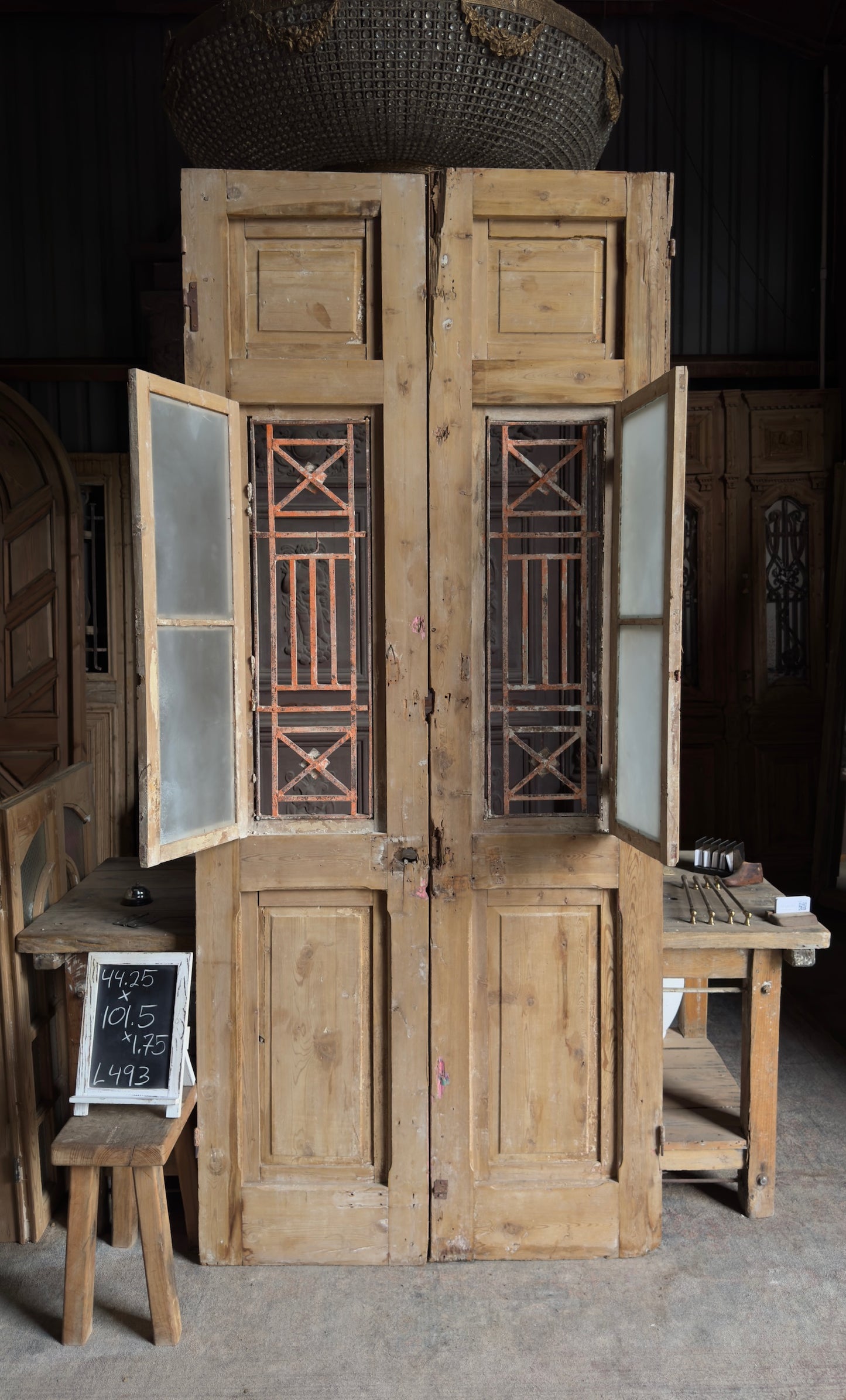 Carved Antique Iron French Doors - 44.25x101.5 - L493