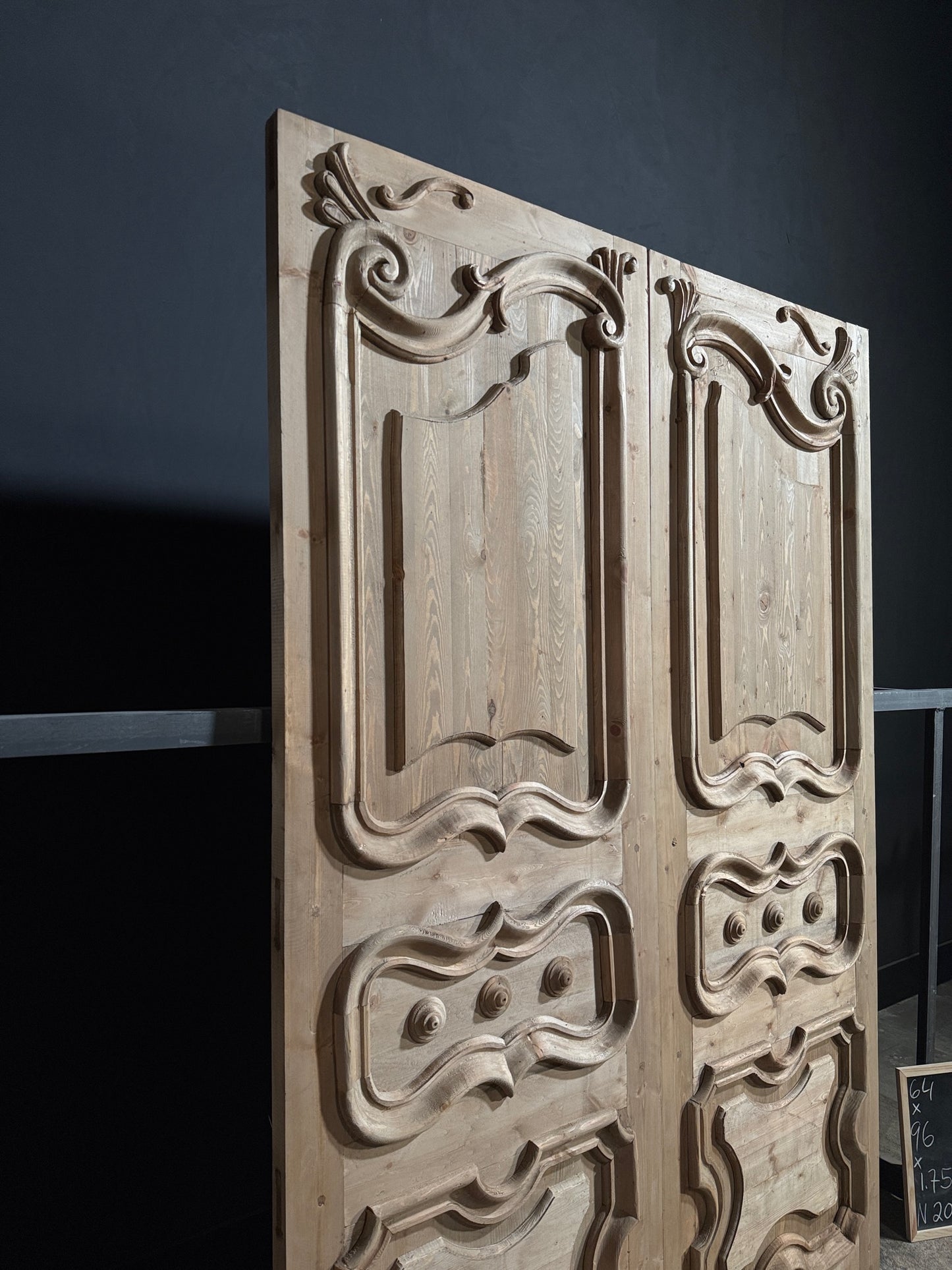 Handcrafted Whimsically Carved Solid French Doors - 64x96 - N200