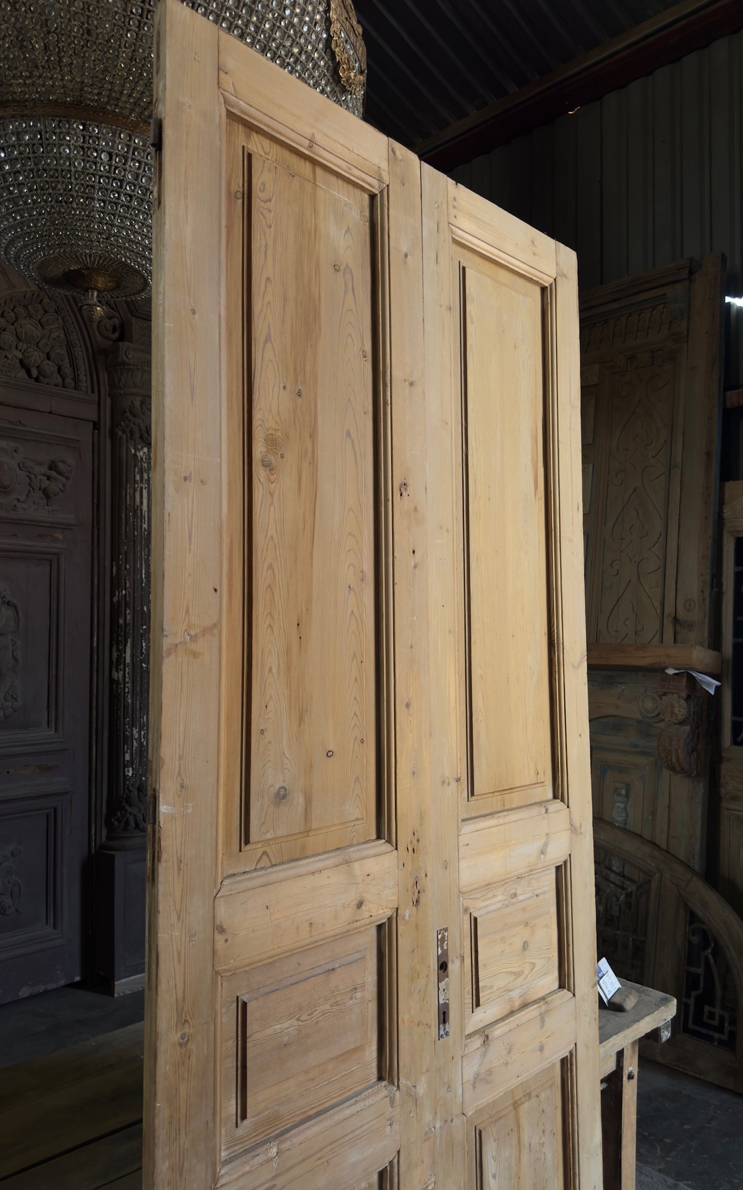 3 Panel Antique Solid French Doors - 41x101.5 K392