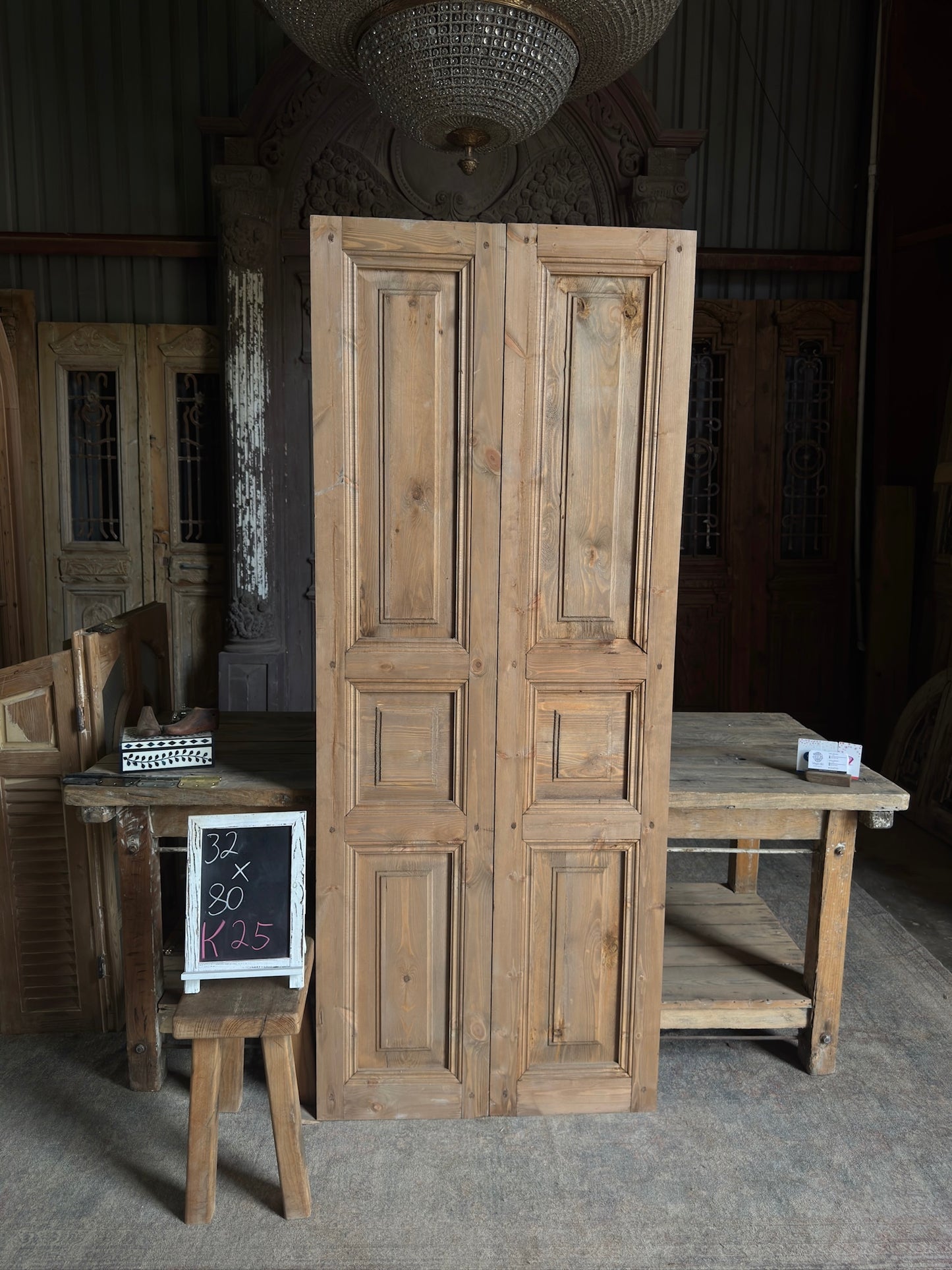Handcrafted 3 Panel Solid Baltic Pine French Doors - 32x80 K25