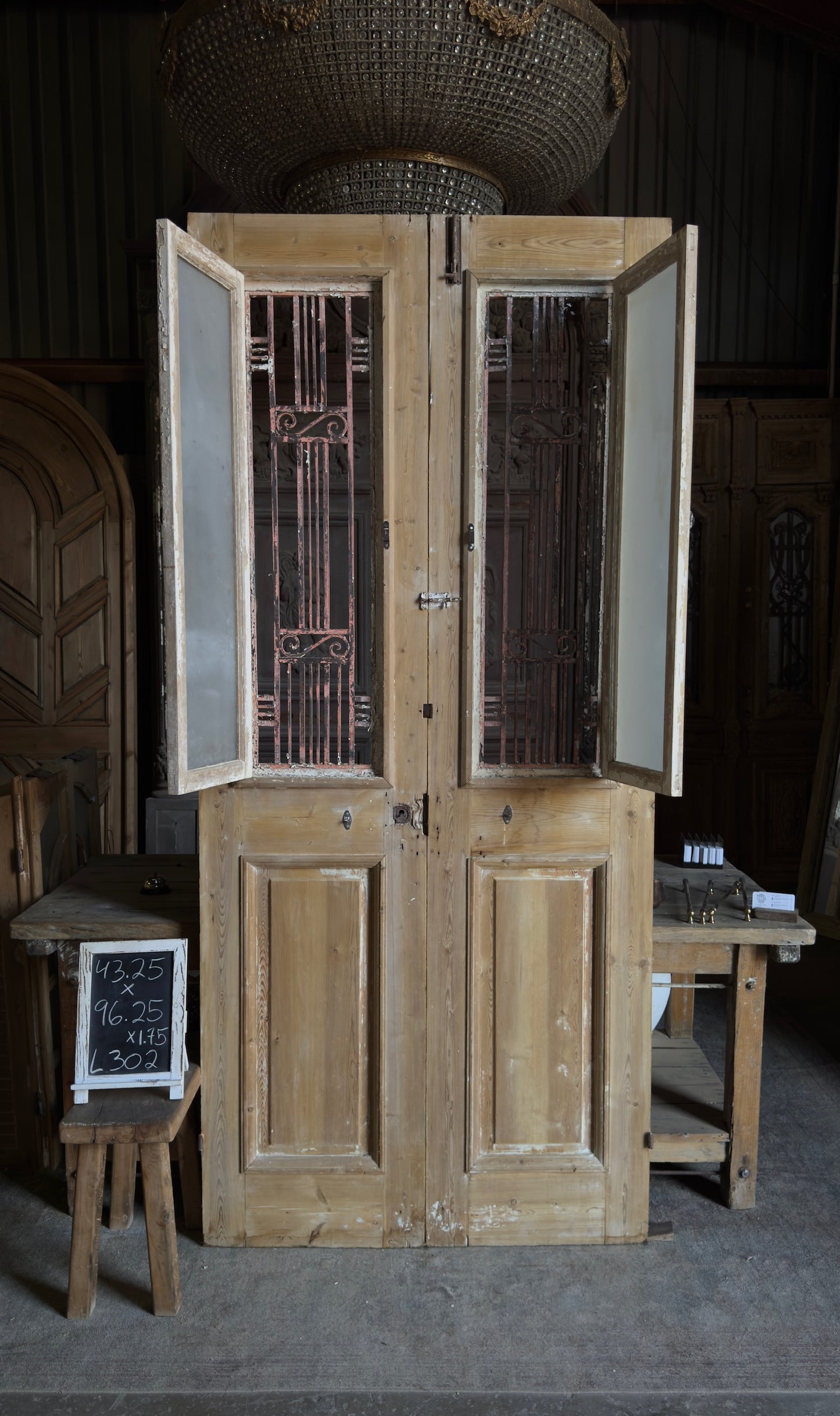 Mediterranean Antique Iron French Doors - 43.25x96.25 - L302