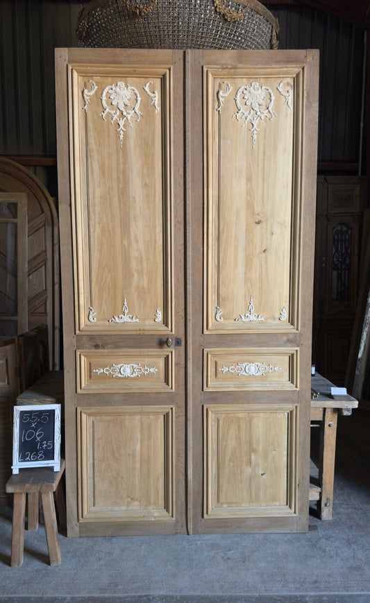 French Chateau Ornate Antique Double Doors - 55.5x106 - L268