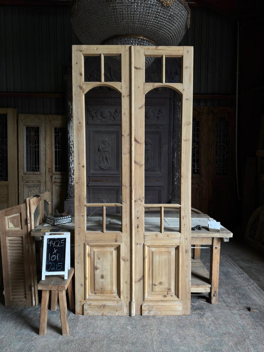 Unique Arch Style Antique Glass French Doors - 44.25x101 J215