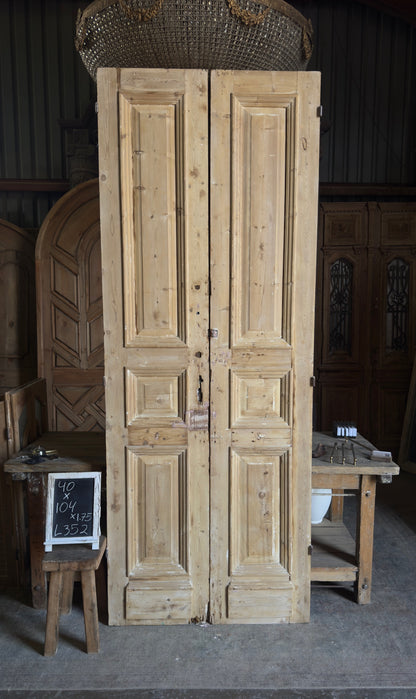 Raised Molding 3 Panel Antique Solid French Doors - 40x104 - L352