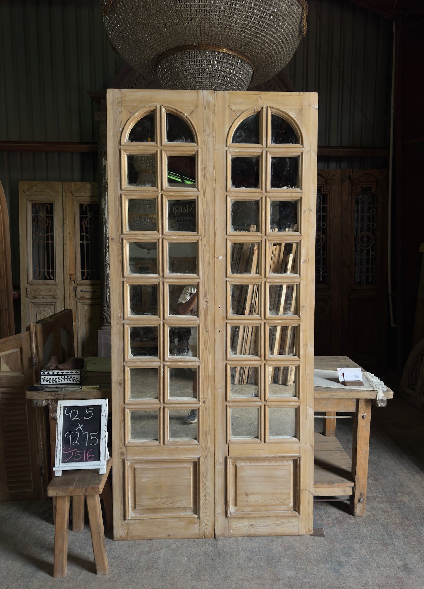 Mirrored Arched Antique Glass Doors - 42.5x92.75 J516